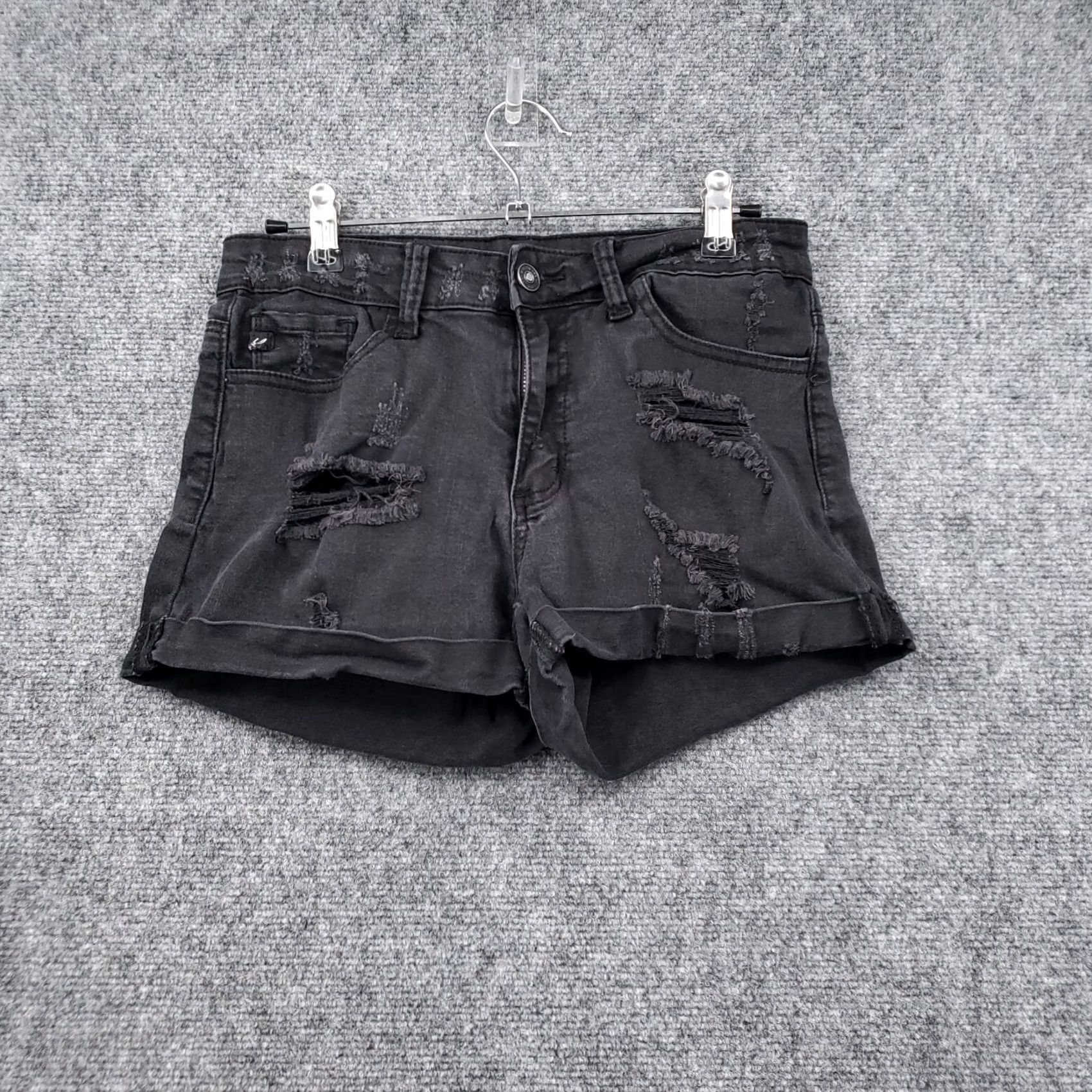 Vintage KanCan Shorts Womens Black Hot Pants Size 7 Dark Wash Denim Mid Rise Distressed Size 27" / US 4 / IT 40 - 2 Thumbnail