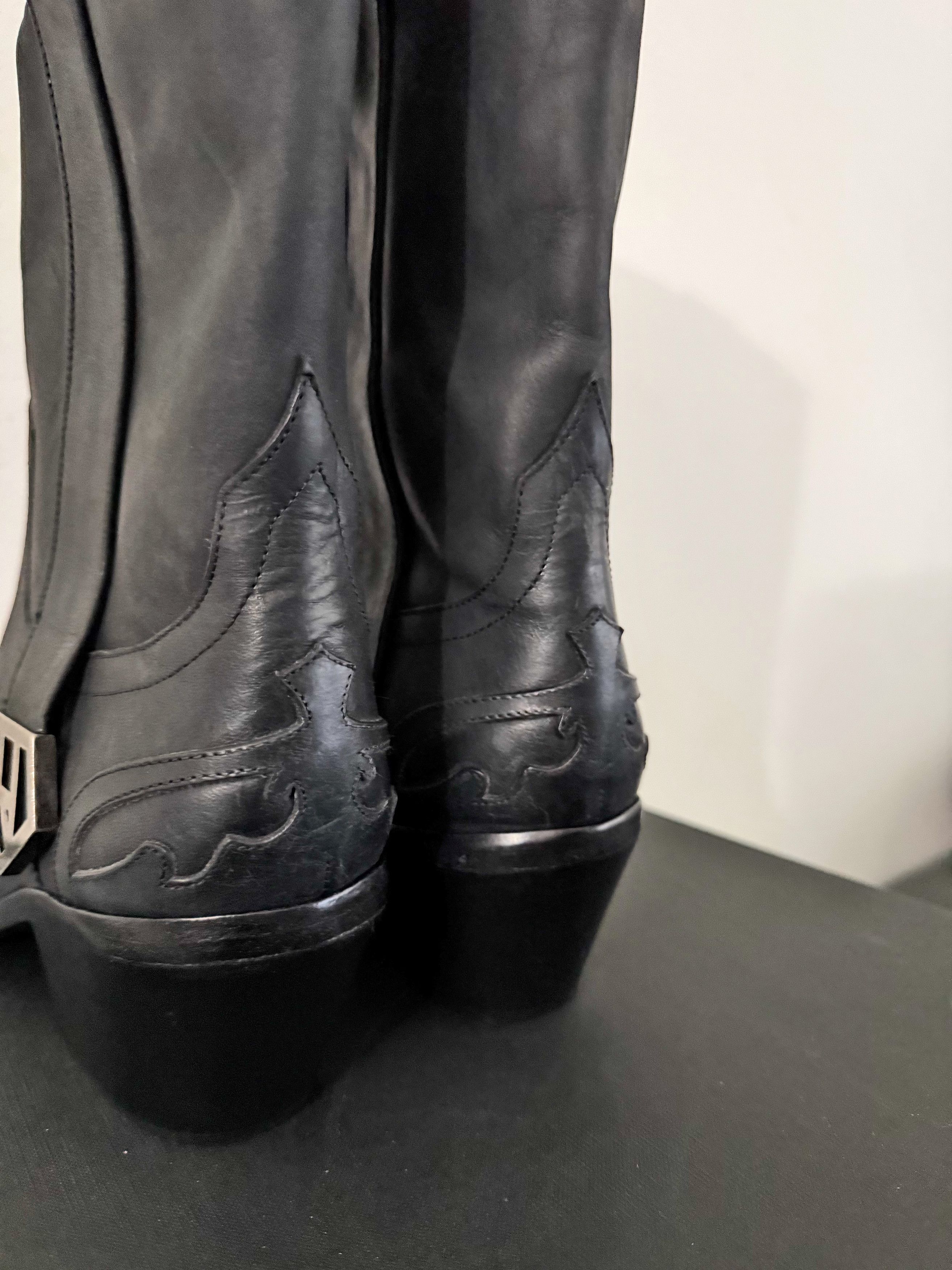 Enfants Riches Deprimes Black Painted Cowboy Tall Boots Size US 7 / EU 40 - 7 Thumbnail