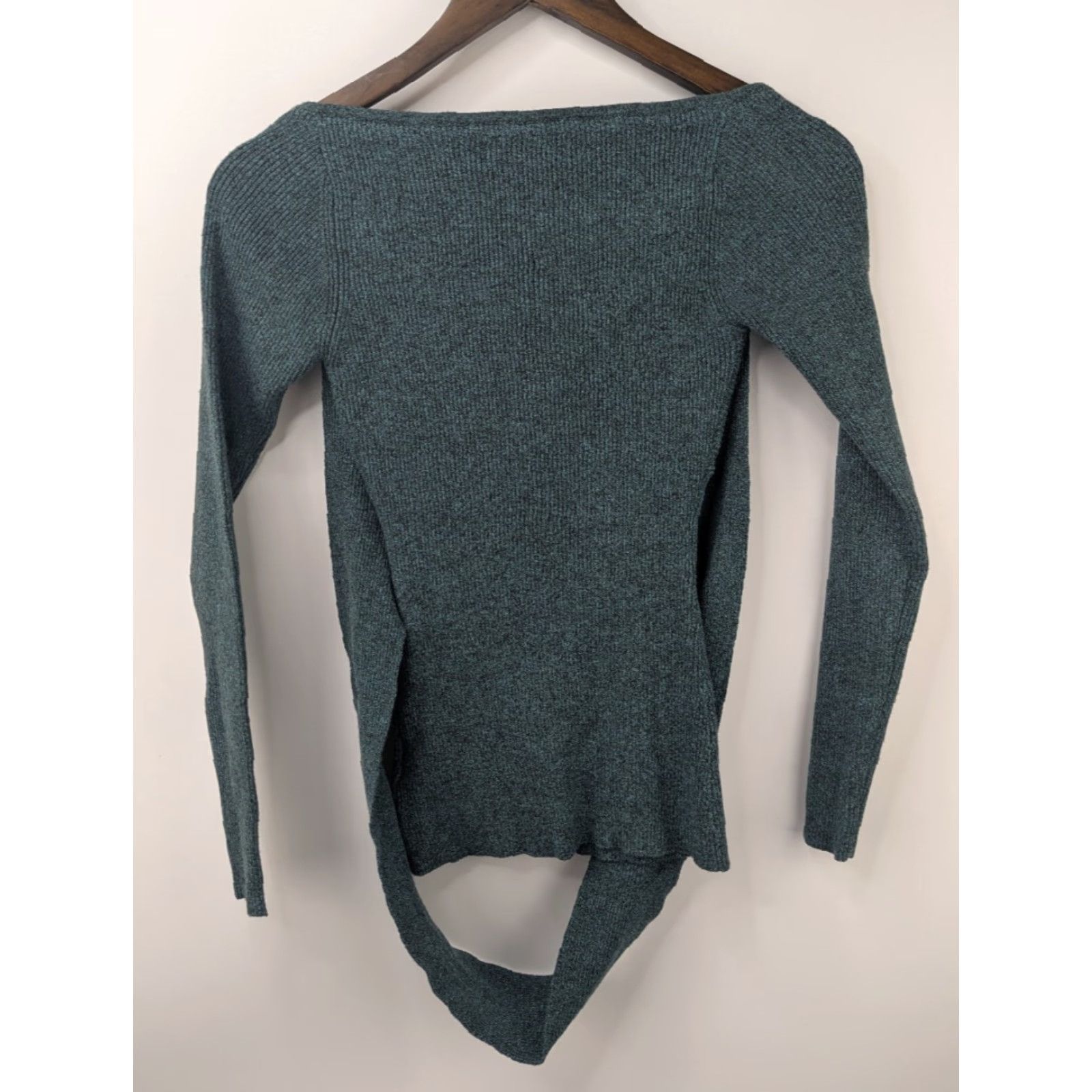 Vintage Atoir Ribbed Top XS Emerald Green Long Sleeve Tie Front Cutout Pullover Womens Sweater Size XS / US 0-2 / IT 36-38 - 4 Thumbnail