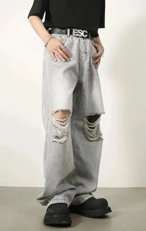 ZAGIRI Distressed Denim Wide Leg Ripped Jeans Size US 32 / EU 48 - 3 Thumbnail