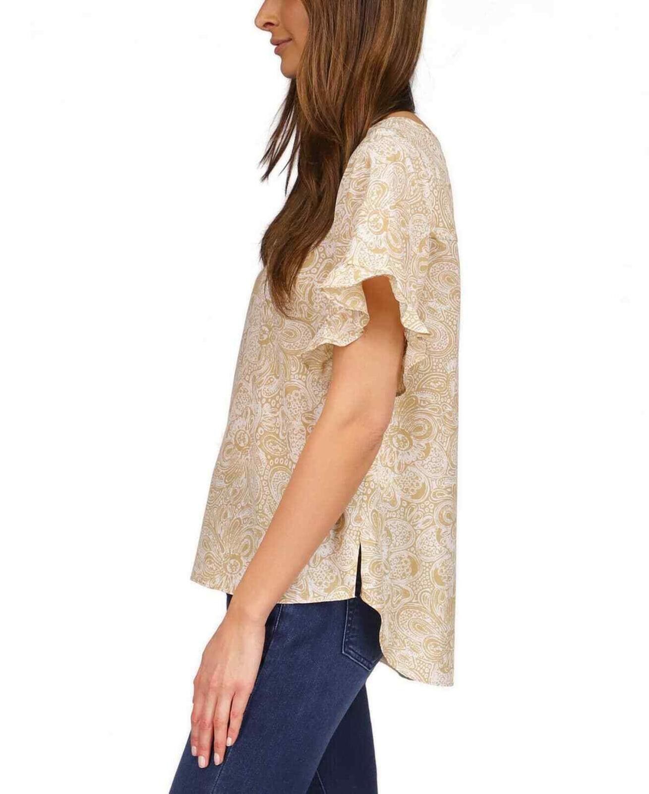 Michael Kors MICHAEL Michael Kors Khaki Paisley-Print Ruffled-Sleeve Top Size XL / US 12-14 / IT 48-50 - 3 Thumbnail