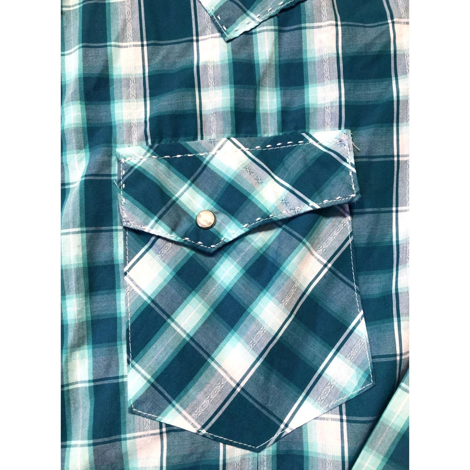 Wrangler Wrangler Shirt Mens 2XL Teal Blue Plaid Western Pearl Snap Long Sleeve Cowboy Size US XXL / EU 58 / 5 - 6 Thumbnail