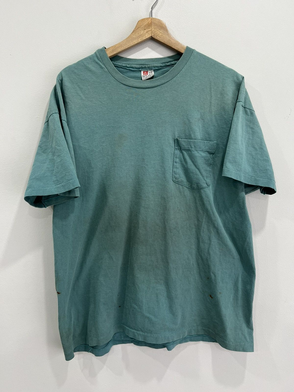 Japanese Brand Vintage 90s Blank Tee Shirt sun faded thrashed green grunge Size US XL / EU 56 / 4 - 1 Thumbnail