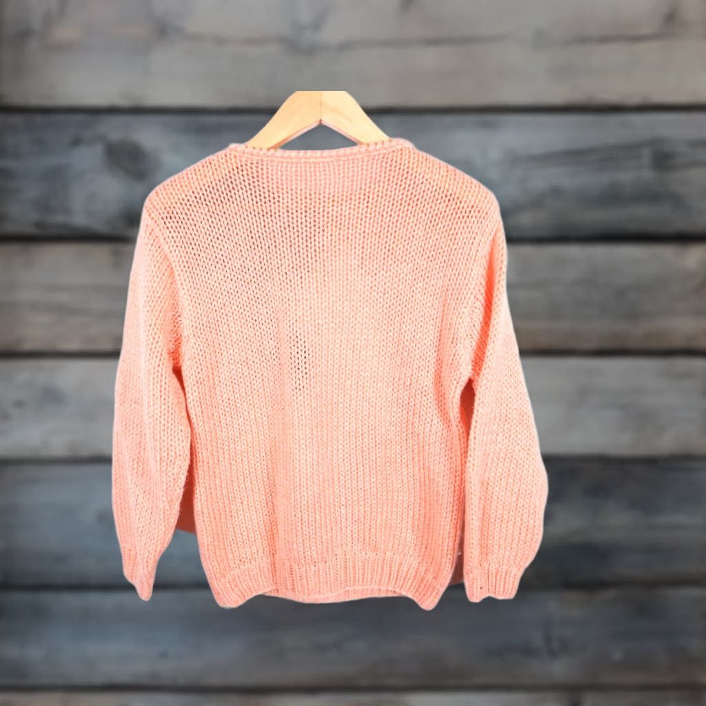 Pinko VINTAGE 80s Chunky Knit Sweater Women's Medium Pink Gray Geometric Acrylic VTG Pullover Crew Neck Casual Hipster Retro Womens Size S / US 4 / IT 40 - 1 Thumbnail