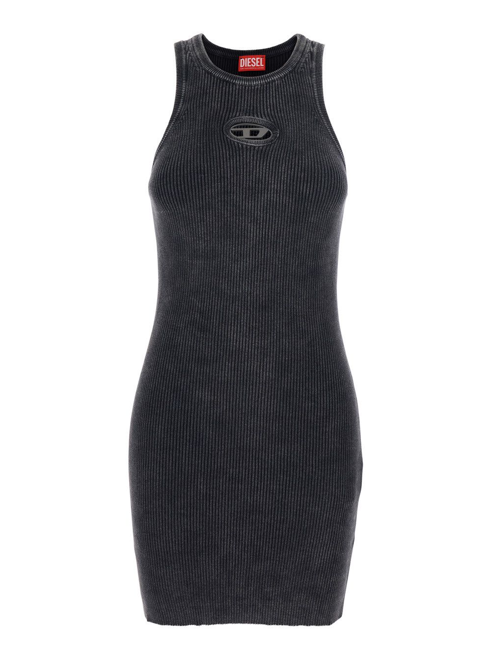 Diesel Sleeveless Crew Neck Dress with Cut-Out and Logo on the Front in Black Ribbed Cotton for Women Size XS / US 0-2 / IT 36-38 - 1 Thumbnail