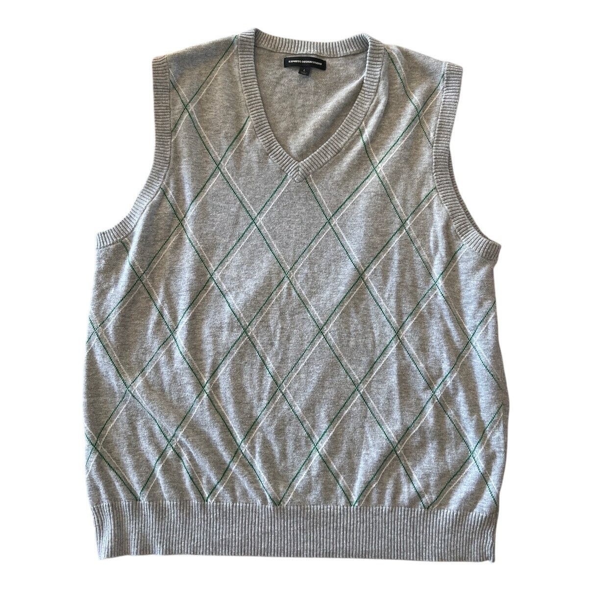 Express Express Design Studio Gray Plaid Argyle Sweater Vest Men Lge Size US L / EU 52-54 / 3 - 1 Thumbnail