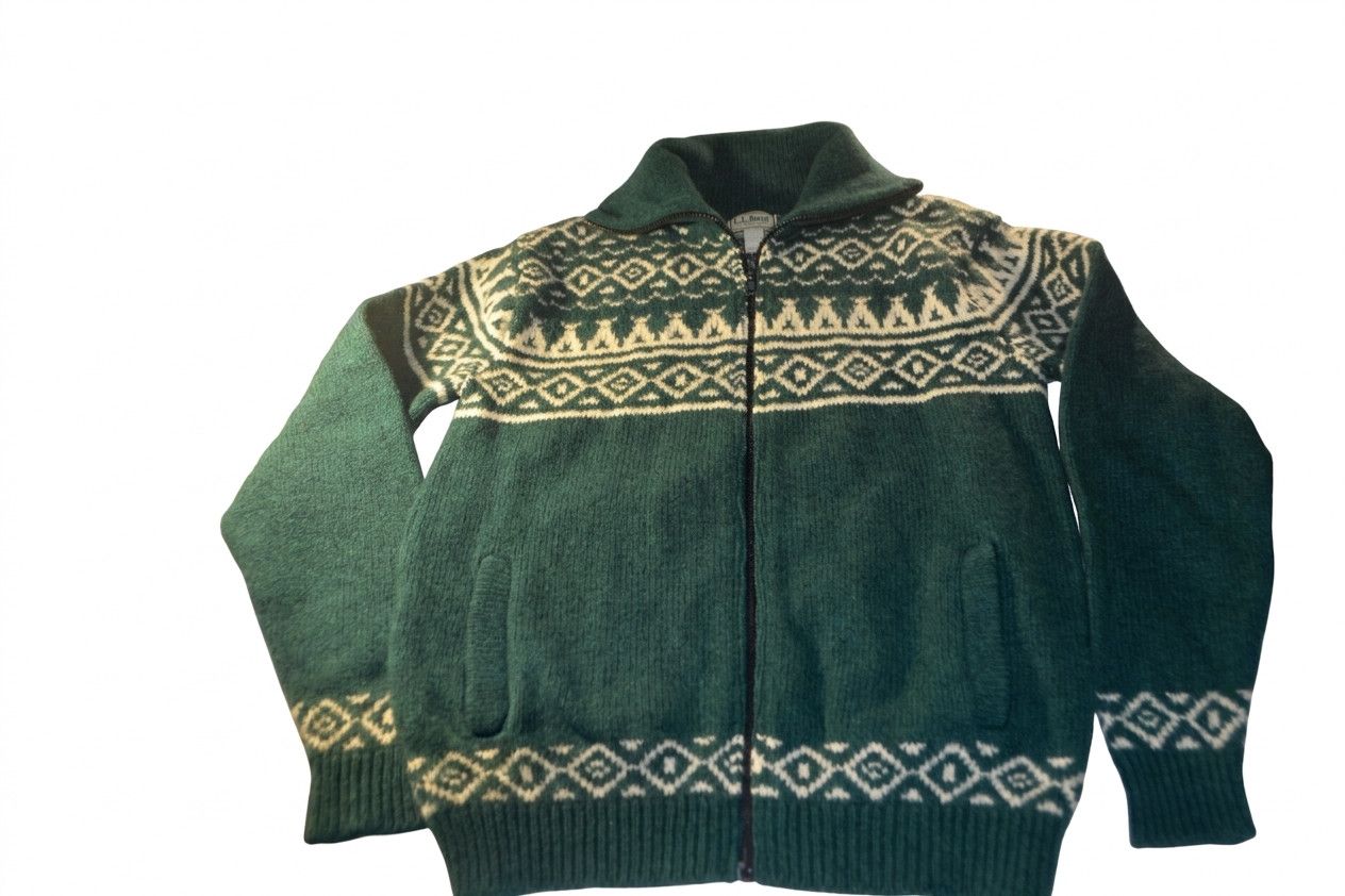 L.L. Bean L.L.Bean Wool Full-Zip Sweater Green Nordic Pattern Size US L / EU 52-54 / 3 - 2 Thumbnail