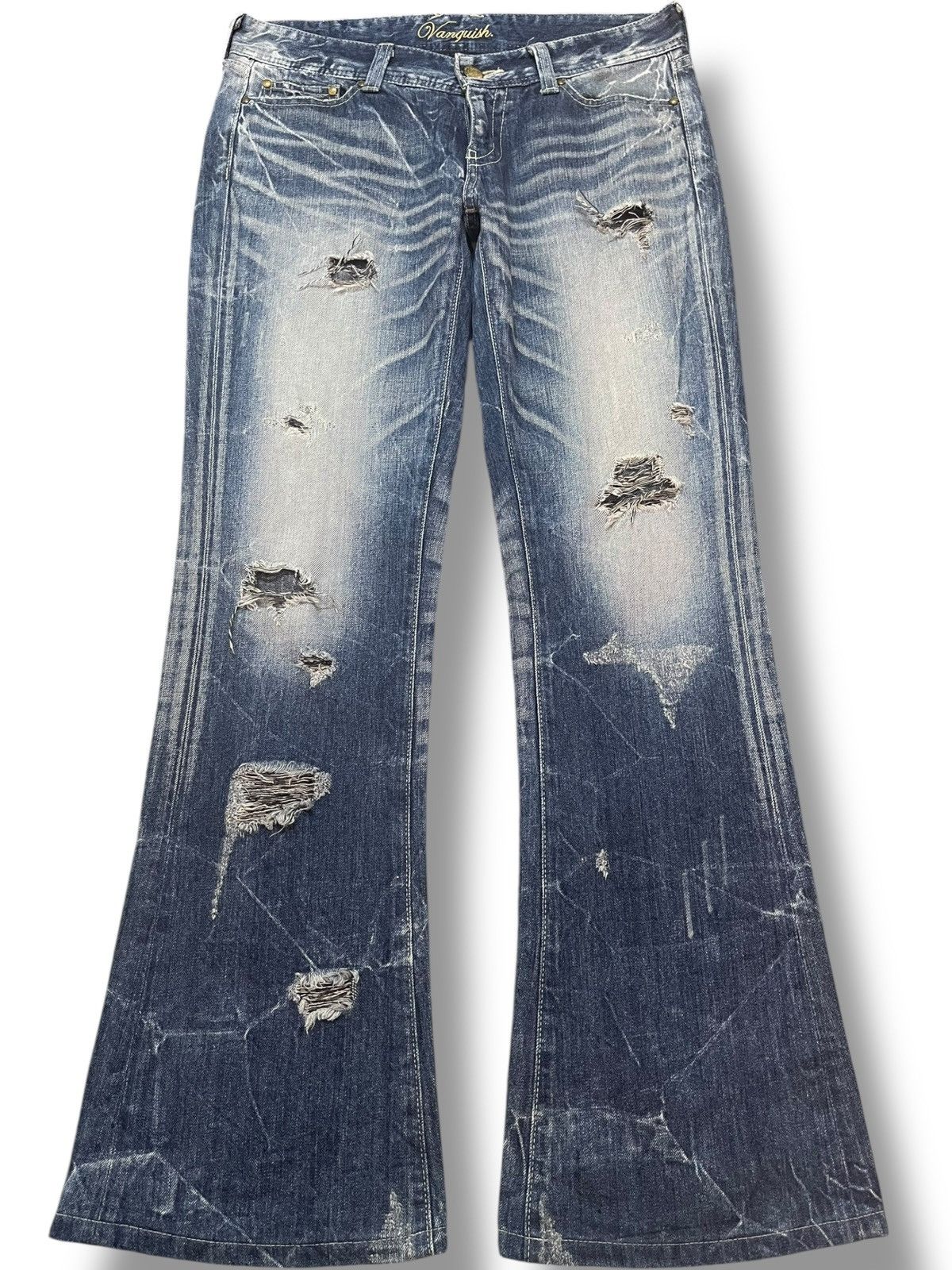 Vanquish Vintage Vanquish Gold Flare Honeycomb Grunge Distress Denim Size US 33 - 1 Thumbnail