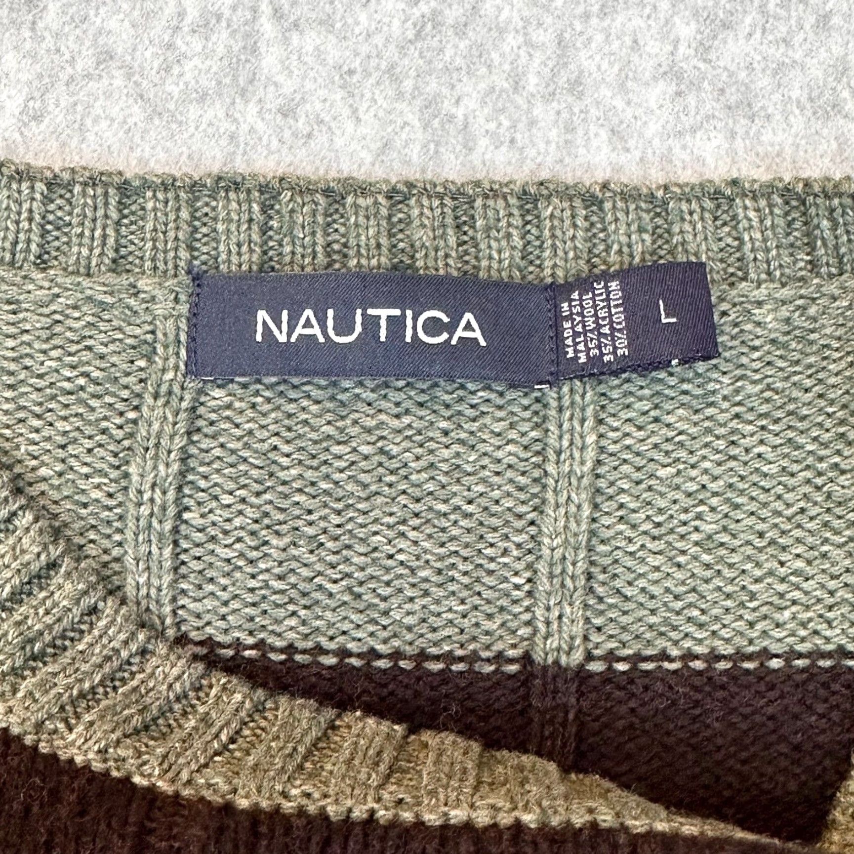 Nautica Nautica Mens Large Striped Ribbed Wool Cotton Acrylic Blend Sweater Size US L / EU 52-54 / 3 - 4 Thumbnail