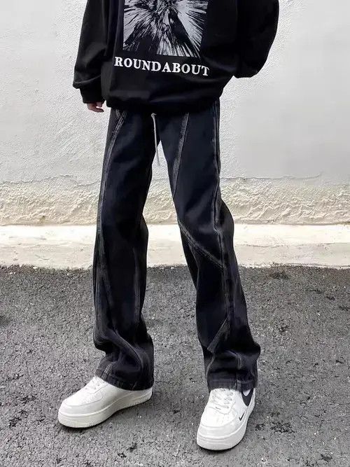 Japanese Brand × Jean Vintage washed black paneled straight-leg jeans Size US 32 / EU 48 - 1 Thumbnail