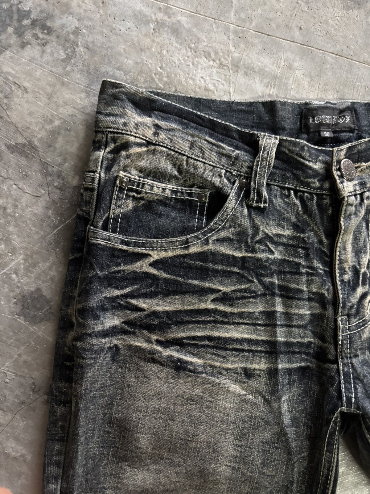 Hysteric Glamour DISTRESSED LOWBOX WHISKERED WASH JAPANESE DENIM SLIM GRUNGE Size US 31 - 8 Thumbnail