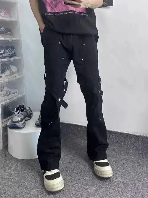 Other Black lace-up studded micro-flared casual overalls Size US 32 / EU 48 - 2 Thumbnail