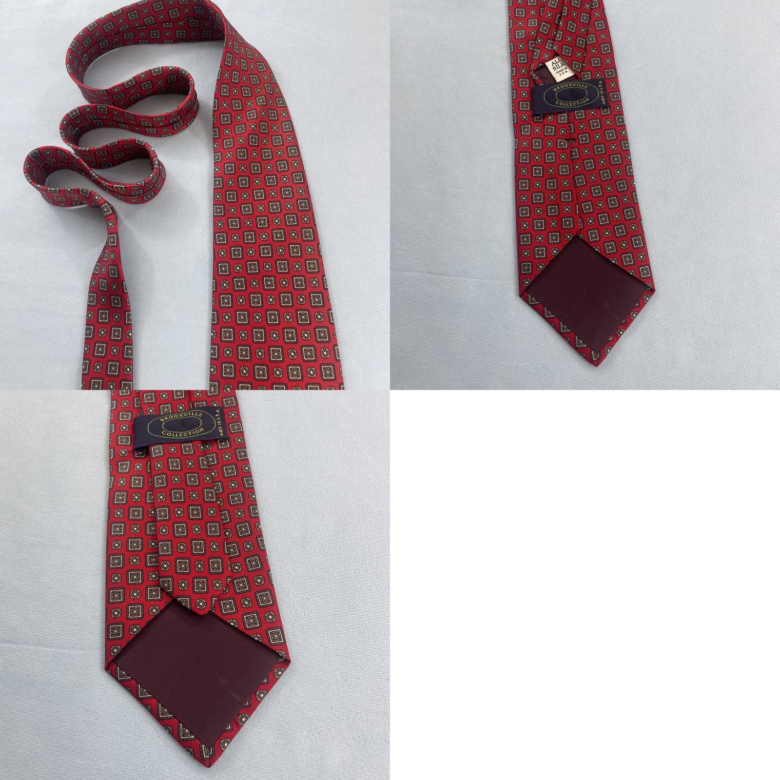 Vintage Brookville Collection Silk Wide Multi-Print Medallion vtg 80s Red Necktie 3.7x59 Size ONE SIZE - 10 Thumbnail