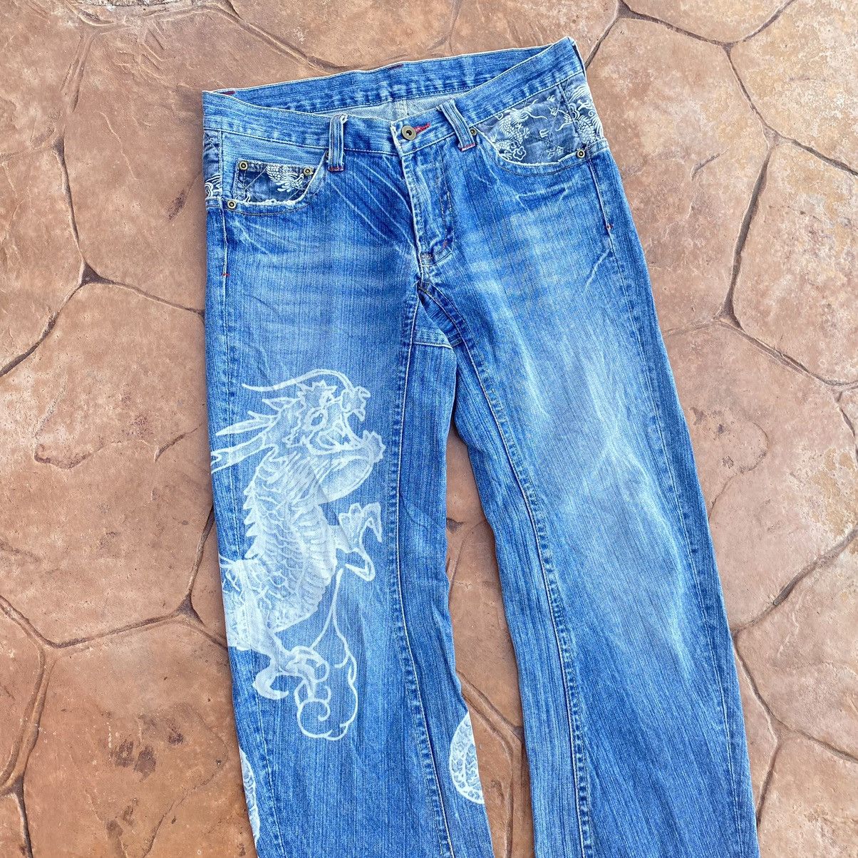 Japanese Brand Thrashed Vintage Dragon Boro Indigo ERD GRUNGE YOHJI JEANS Size US 33 - 4 Thumbnail