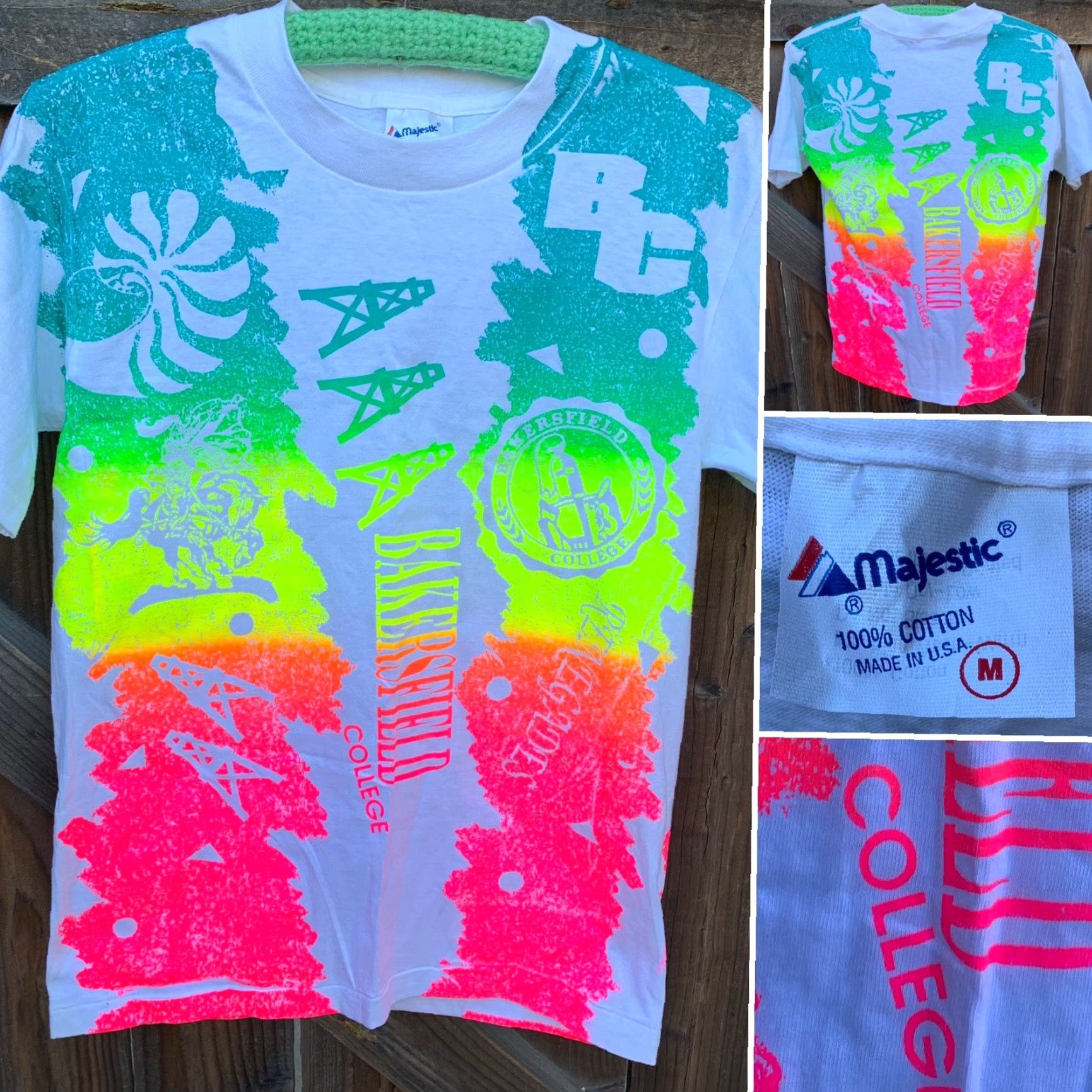 Gloverall VINTAGE Bakersfield College allover print neon graphic t-shirt 80s 90s M AOP Size US M / EU 48-50 / 2 - 5 Thumbnail