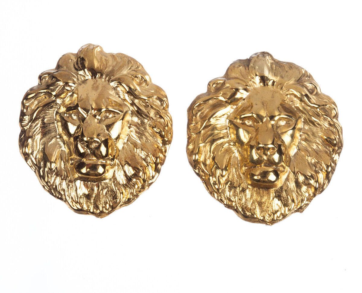 Designer 18kt Gold Plated Brass Royal Wild African Lion Earrings Size ONE SIZE - 1 Thumbnail
