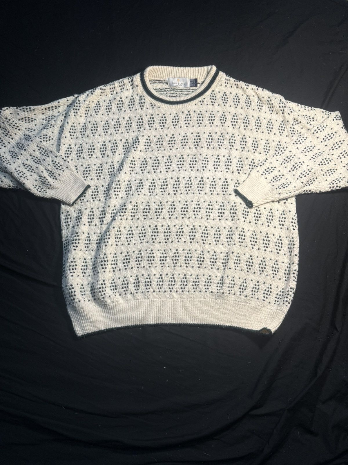 Bill Blass 90s Vintage Geometric Pattern Green and White knitted Size US L / EU 52-54 / 3 - 1 Thumbnail