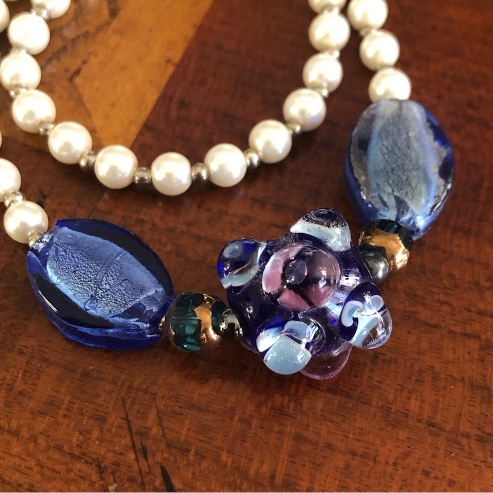 Handmade Handcrafted double strand white Czech Pearl necklace Size ONE SIZE - 8 Thumbnail