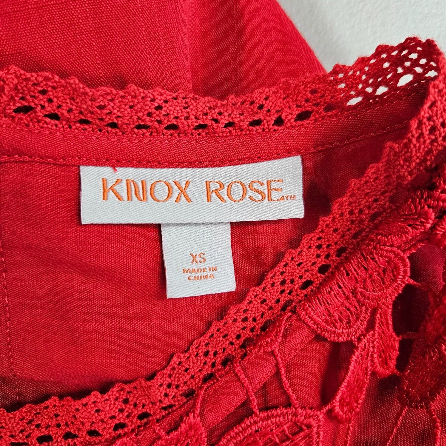 Vintage Knox Rose Womens Dress XS Solid Red Crochet Lace Sleeveless Cotton Blend A-Line Knee Length Womens ا Size XS / US 0-2 / IT 36-38 - 6 Thumbnail