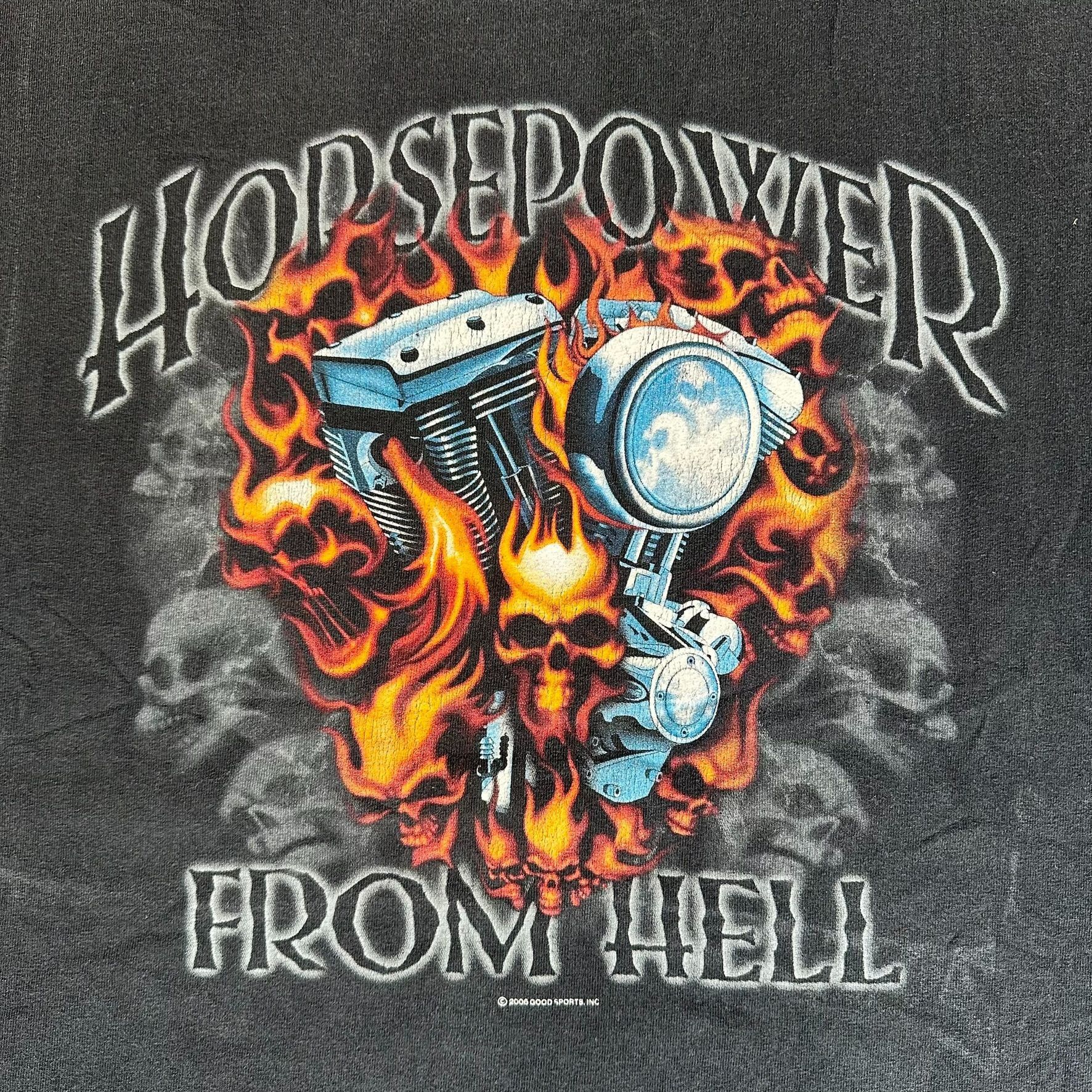 Vintage Vintage Horsepower From Hell Flame Skull T-Shirt Boxy Faded Size US XXL / EU 58 / 5 - 2 Thumbnail