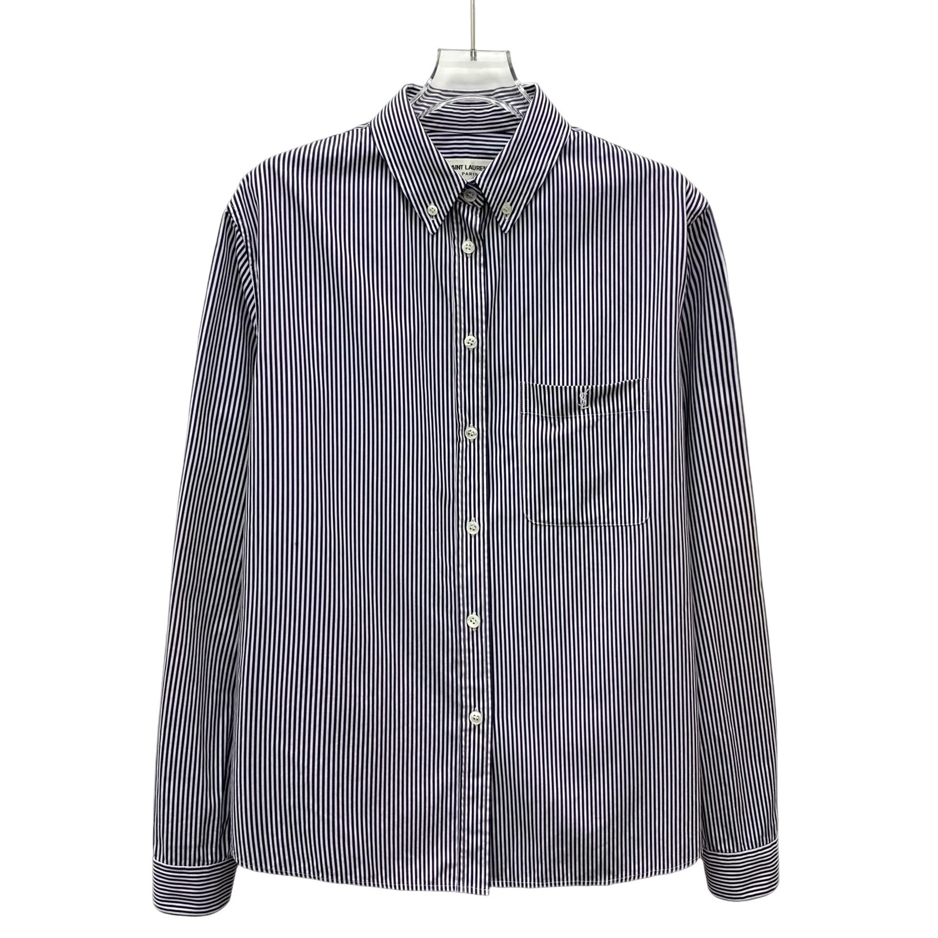 Saint Laurent Paris Saint Laurent Striped Logo Button Up Shirt 40 Size US M / EU 48-50 / 2 - 1 Thumbnail
