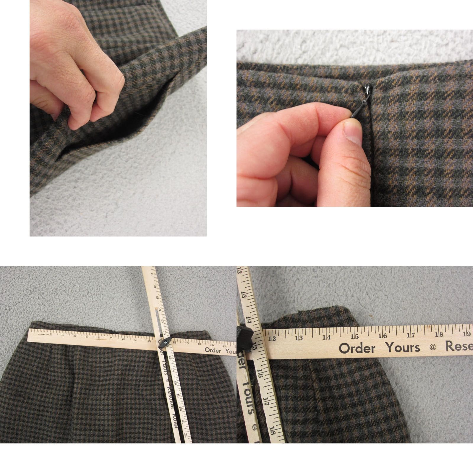 Vintage VINTAGE harvé benard Skirt Womens 14 Brown 100% Wool Gingham Mini 80s 90s City Preppy Retro Womens Size 36" / US 14 / IT 50 - 8 Thumbnail