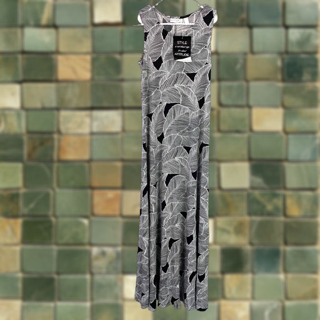 Vintage Attitudes Black White Palm Leaves Portrait Dress XXS NWT Tank Dress Sleeveless Round Neck Party/Cocktail Casual Travel Floral Pattern Womens Xs? Size XXS / US 00 / IT 34 - 1 Thumbnail