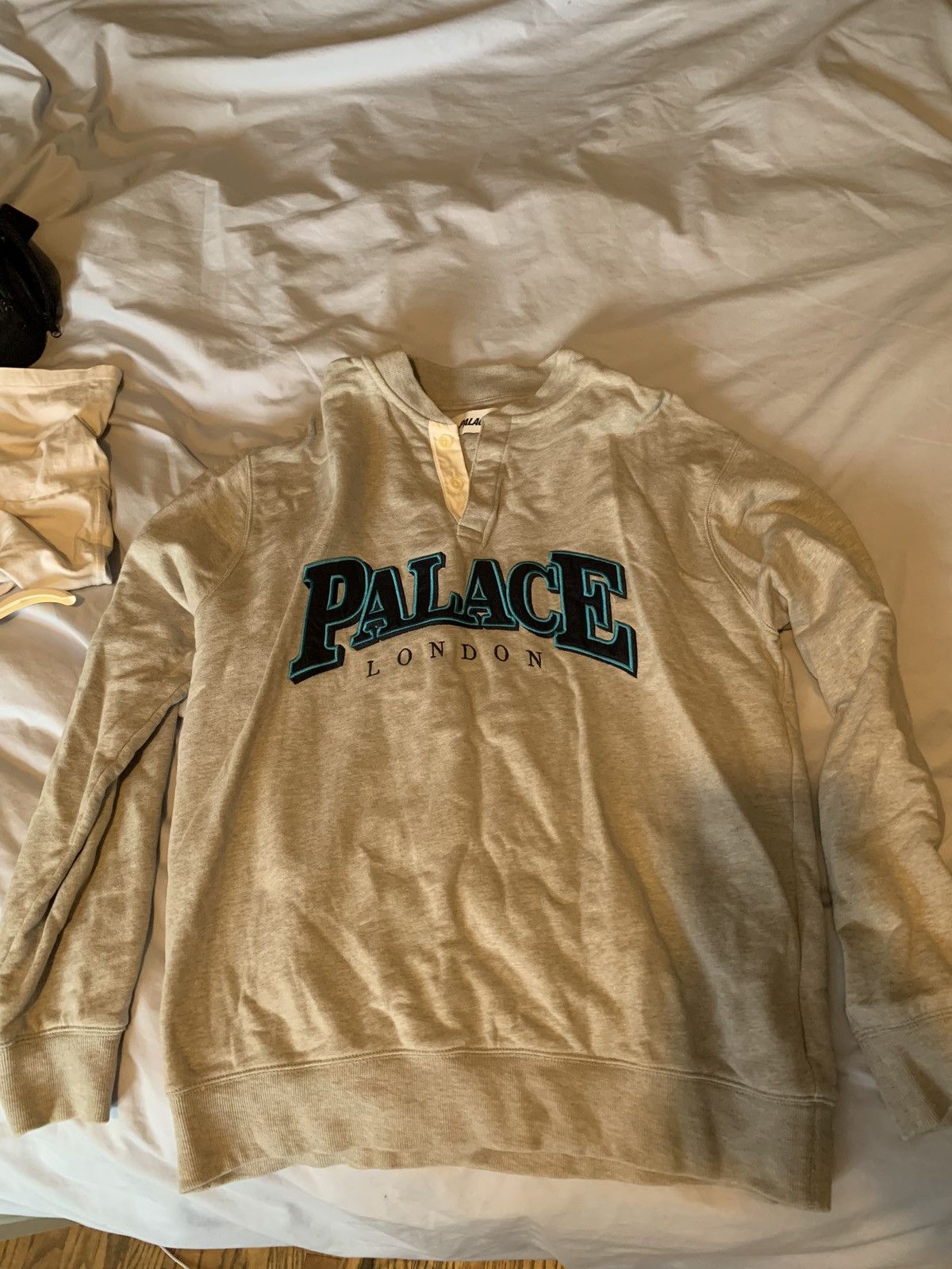 image of Palace Buttoned Crewneck in Grey, Men's (Size XL)