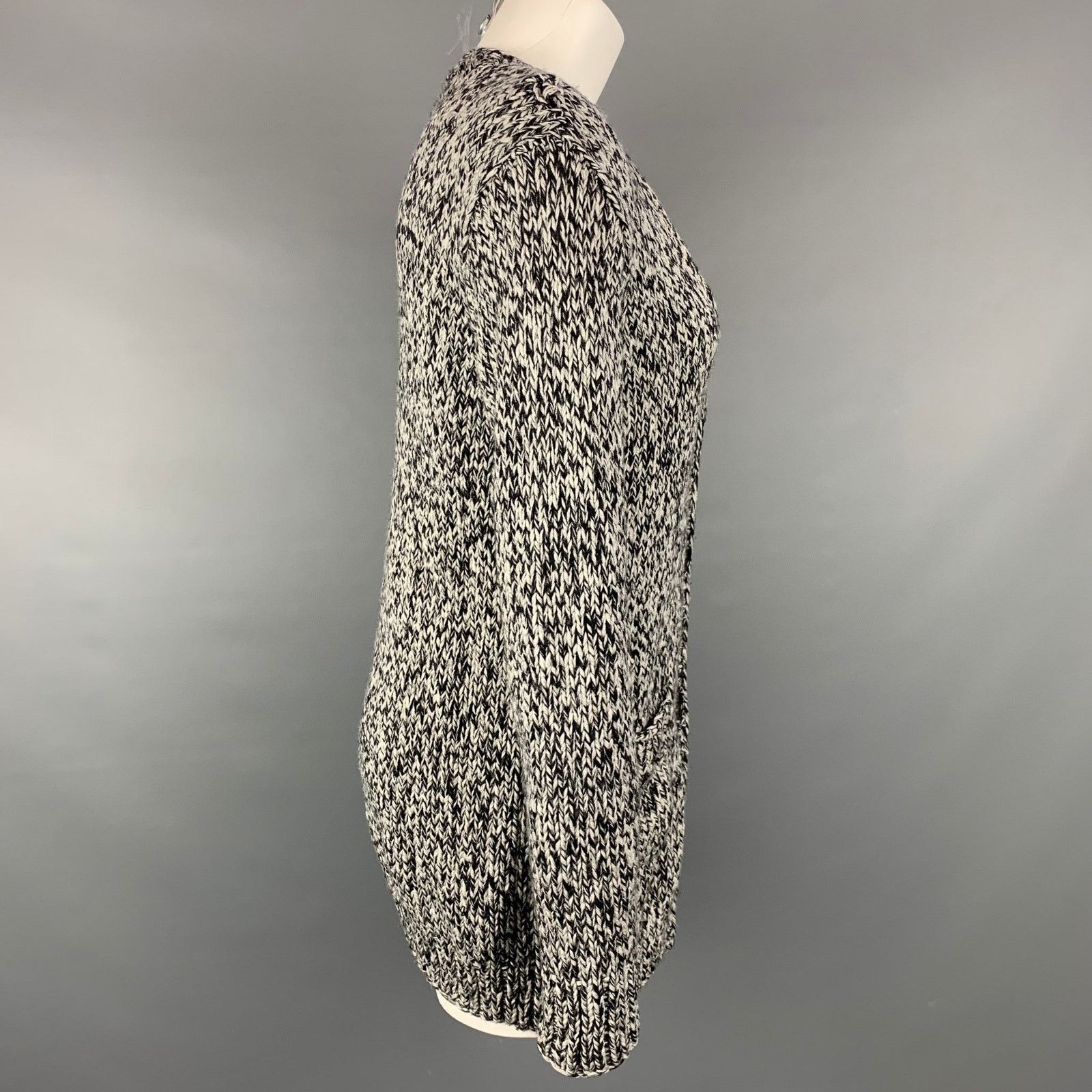 L'AGENCE M Navy & Grey Knitted Merino Wool Oversized Cardigan Size M / US 6-8 / IT 42-44 - 3 Thumbnail