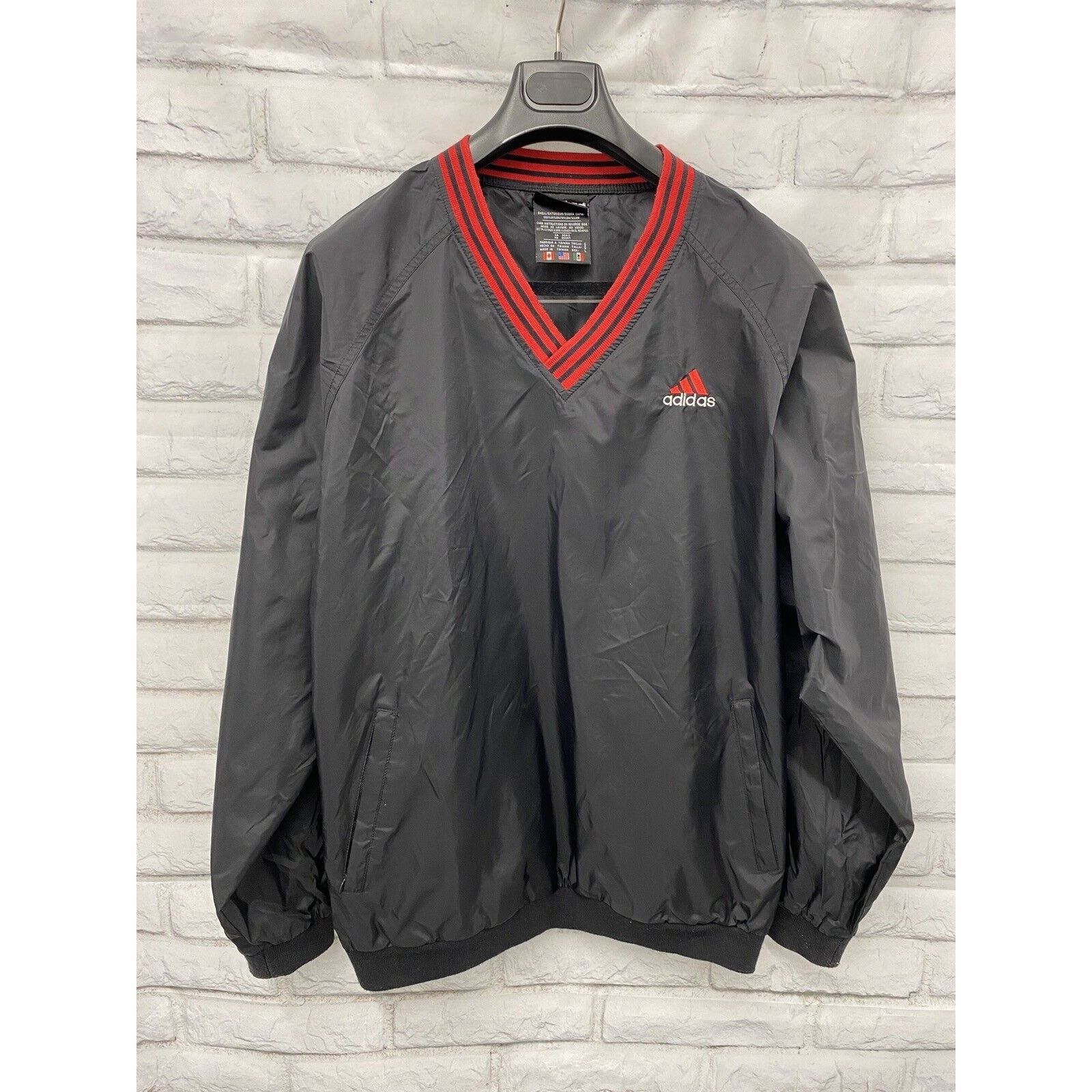 Adidas Vintage 90s Adidas V Neck Nylon Windbreaker Pullover Size L 