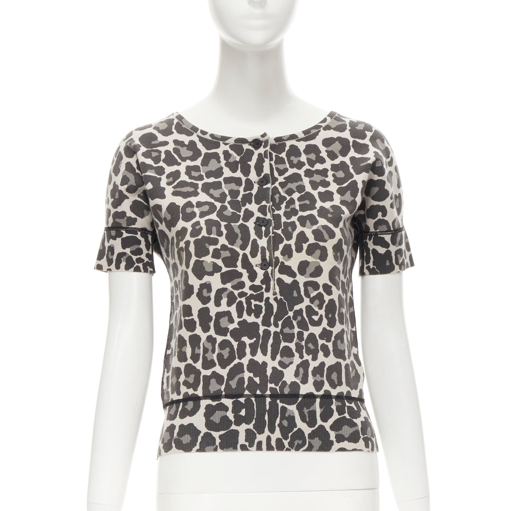 Bottega Veneta BOTTEGA VENETA grey leopard print cotton blend half button top IT38 XS Size XS / US 0-2 / IT 36-38 - 1 Thumbnail