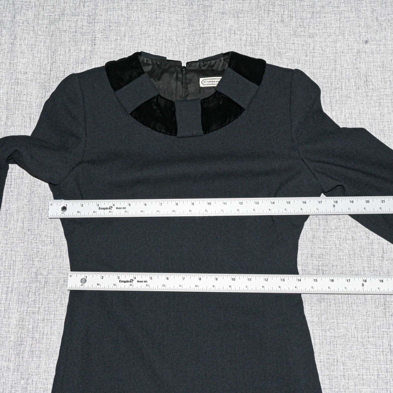 Vintage 90s Carolina Herrera Long Sleeve Dress Wool Charcoal