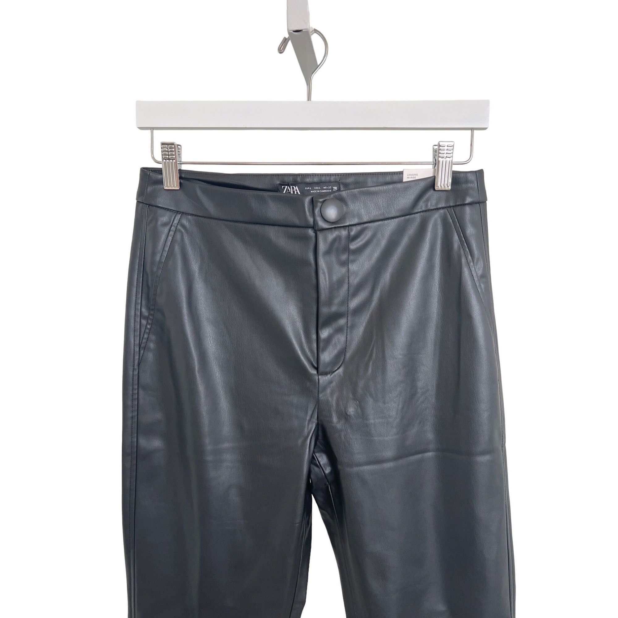 Zara Zara Black Faux Leather High Rise Leggings Size 32" / US 10 / IT 46 - 3 Thumbnail