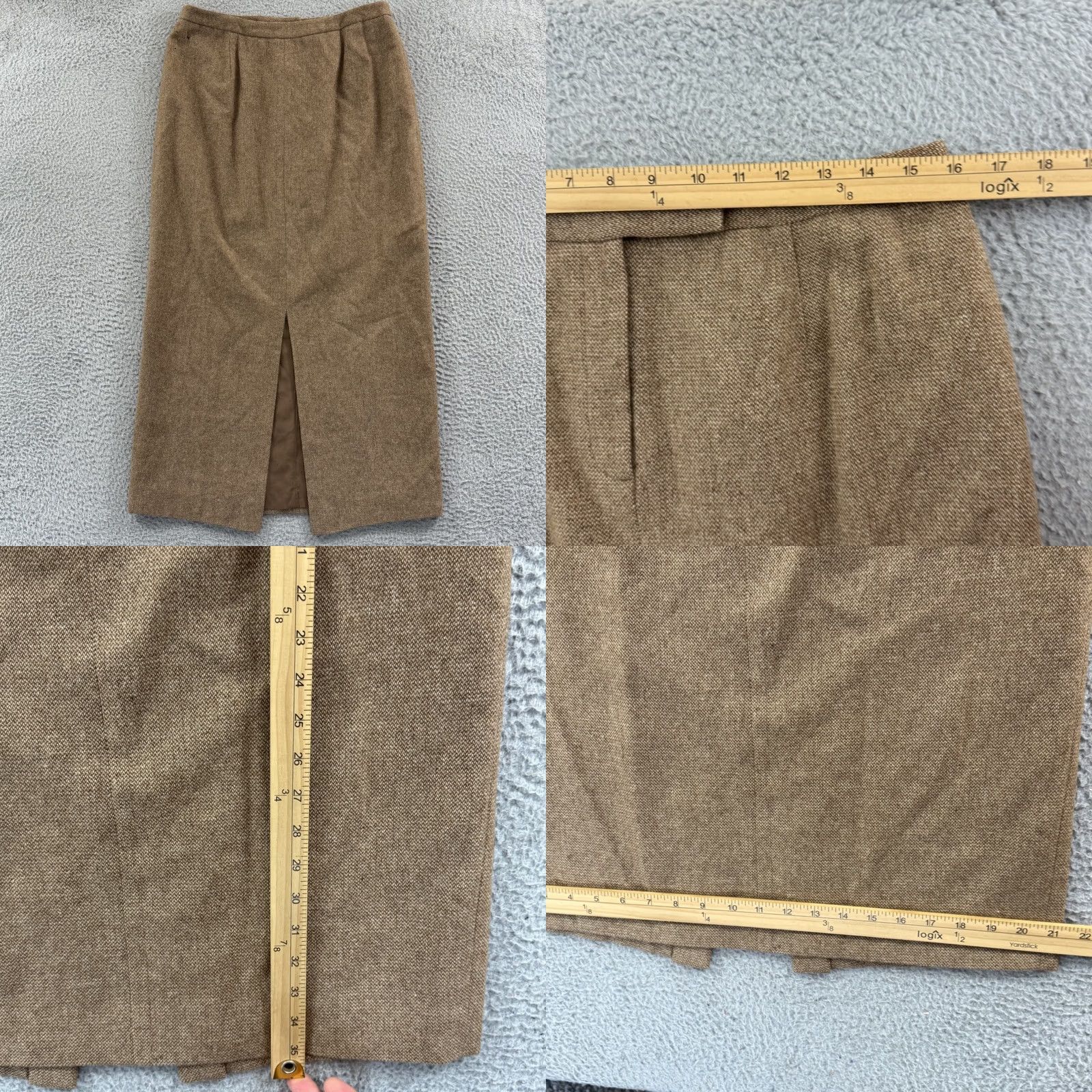 Ralph Lauren VINTAGE Lauren Ralph Lauren Skirt Womens 14 Tweed Wool Long High Rise City Preppy Zipper Button Lined Brown 100% Lambswool Size 36" / US 14 / IT 50 - 8 Thumbnail