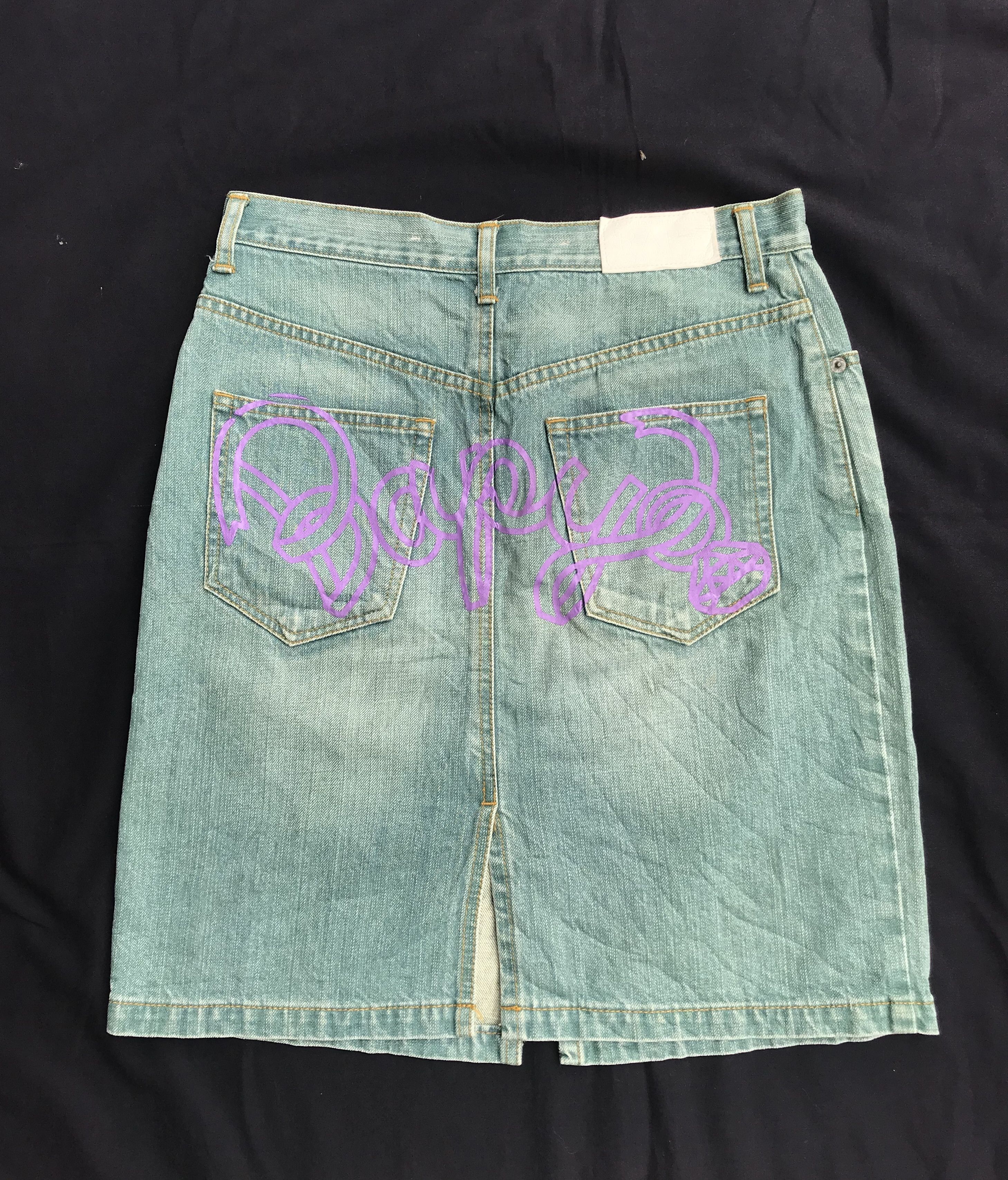 (SK28) BAPY Bathing Ape Denim Skirt Purple Spell Out M-L