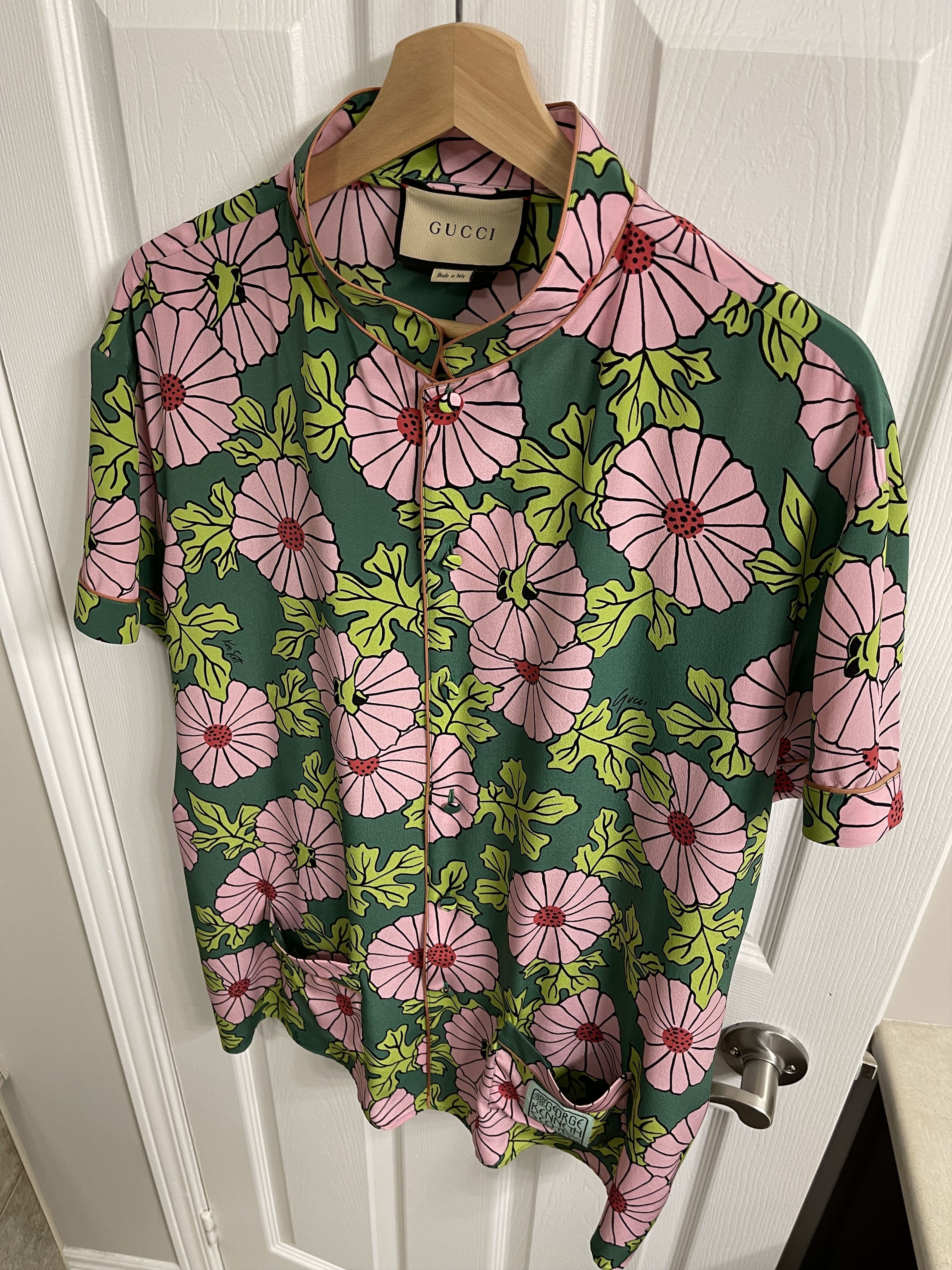 Gucci Pink & Green Ken Scott Edition Silk Floral Print Shirt | Grailed