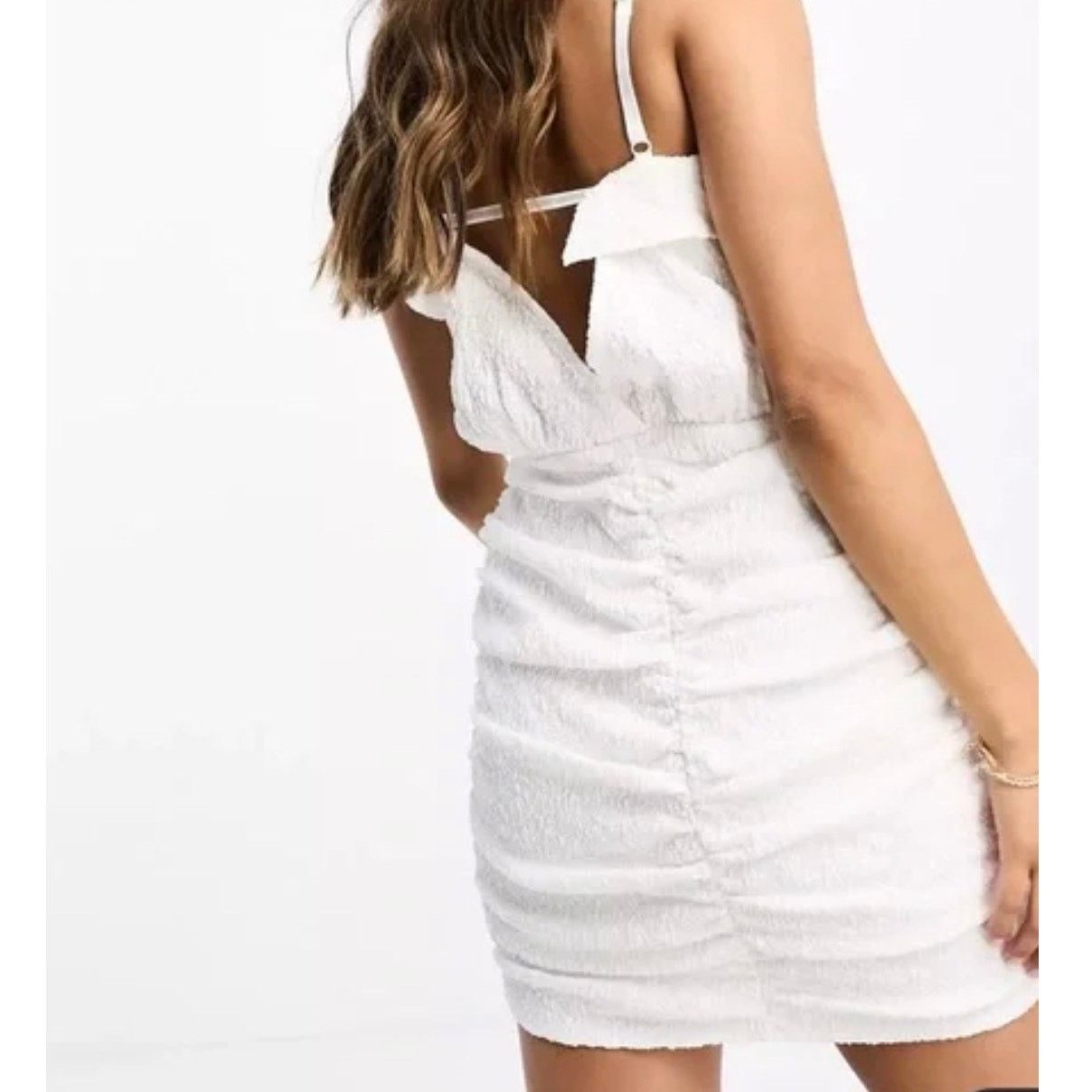 Asos ASOS Women's White Strappy Textured Mini Dress Ruched 6 NWT Size M / US 6-8 / IT 42-44 - 2 Thumbnail