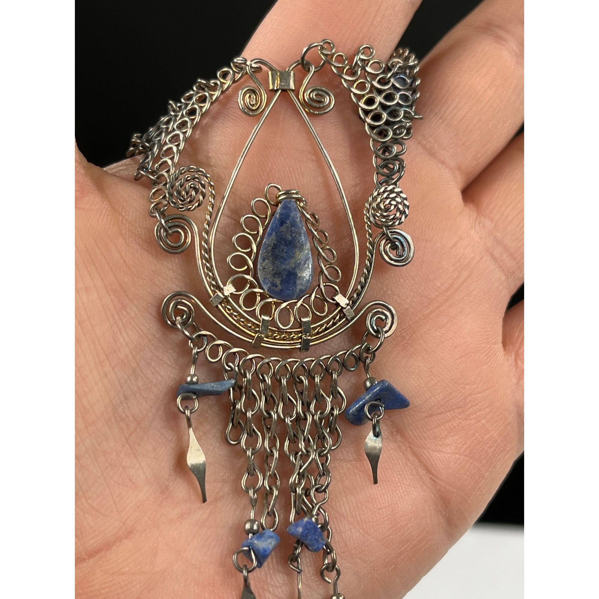 Vintage Vintage SKU 7859 Silver Chain Necklace With Blue Stone Filig Size ONE SIZE - 5 Thumbnail