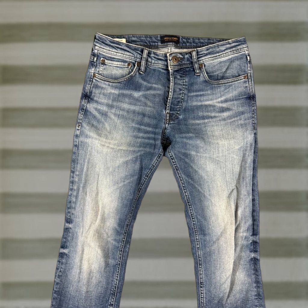 Jack & Jones JACK & JONES Jeans Mens 33/32 Blue Denim Slim Glenn Fit Button Fly Whisker Pockets Casual Streetwear Jeans Mens Size US 33 - 1 Thumbnail