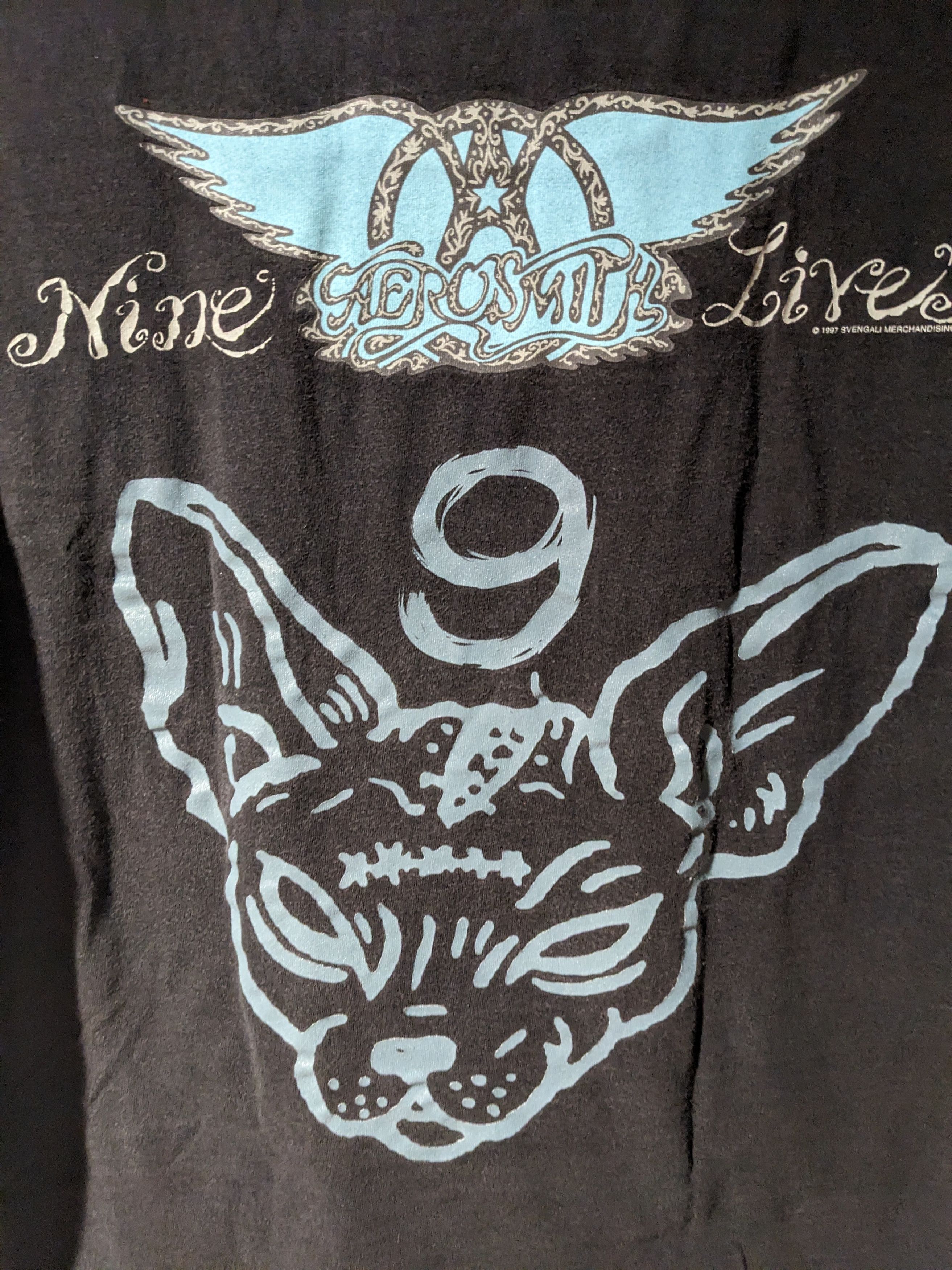 Aerosmith × Band Tees × Vintage Vintage 1997 Aerosmith Nine Lives Cat Black Large T-Shirt Size US L / EU 52-54 / 3 - 7 Thumbnail