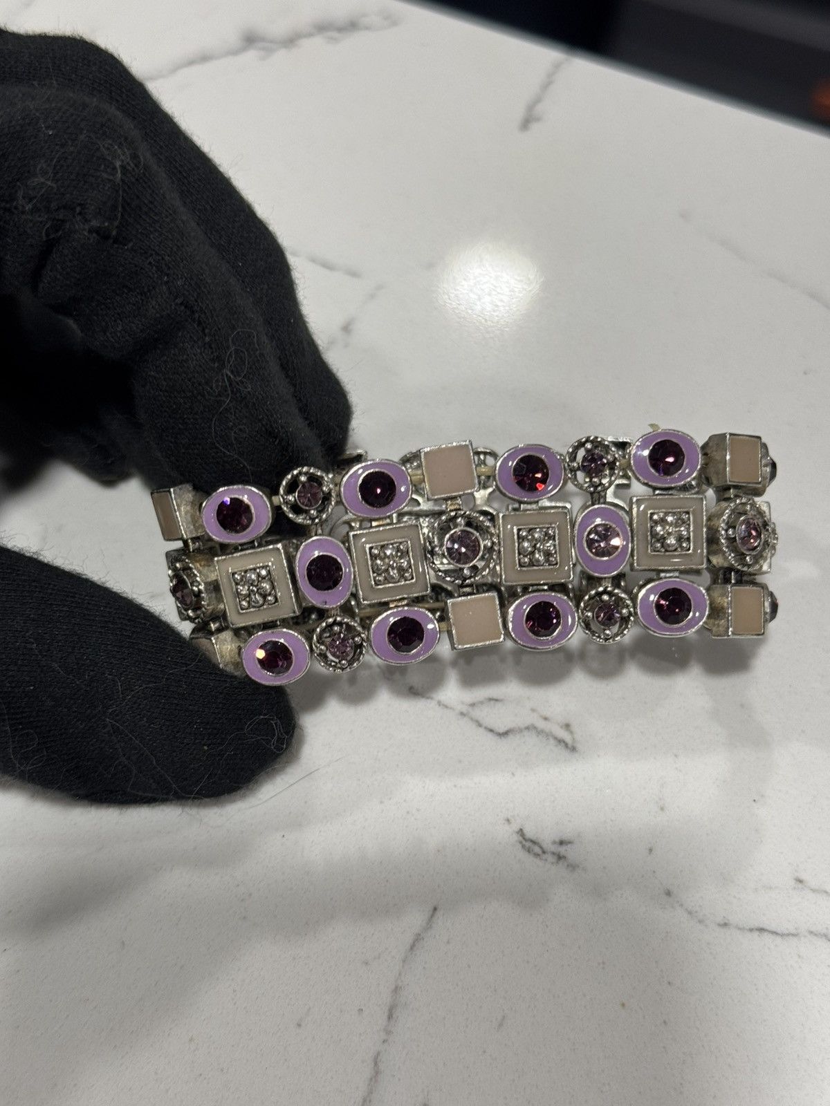 Jewelry Vintage Silver Plated Jewelry with purple enamel and stones Size ONE SIZE - 9 Thumbnail