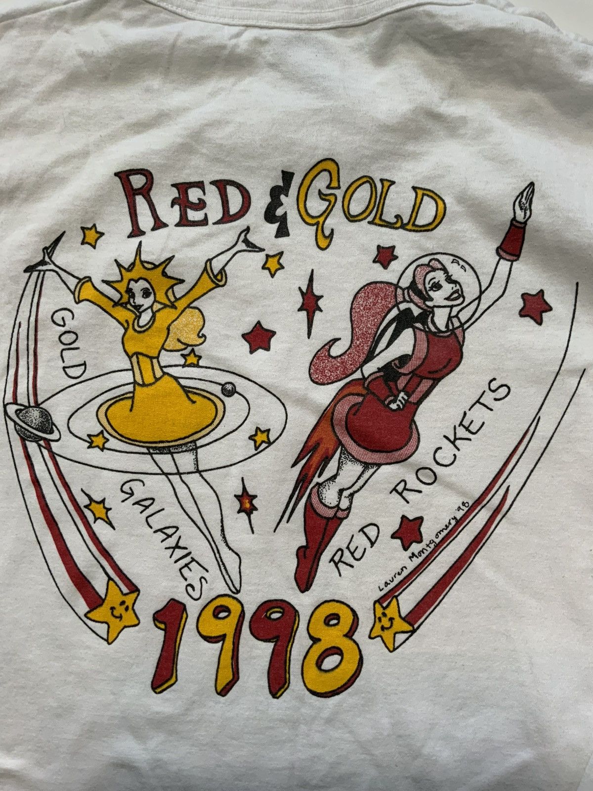 Vintage 1998 Lauren Montgomery Red Rockets Gold Galaxies L/S T-Shirt Size US M / EU 48-50 / 2 - 1 Thumbnail