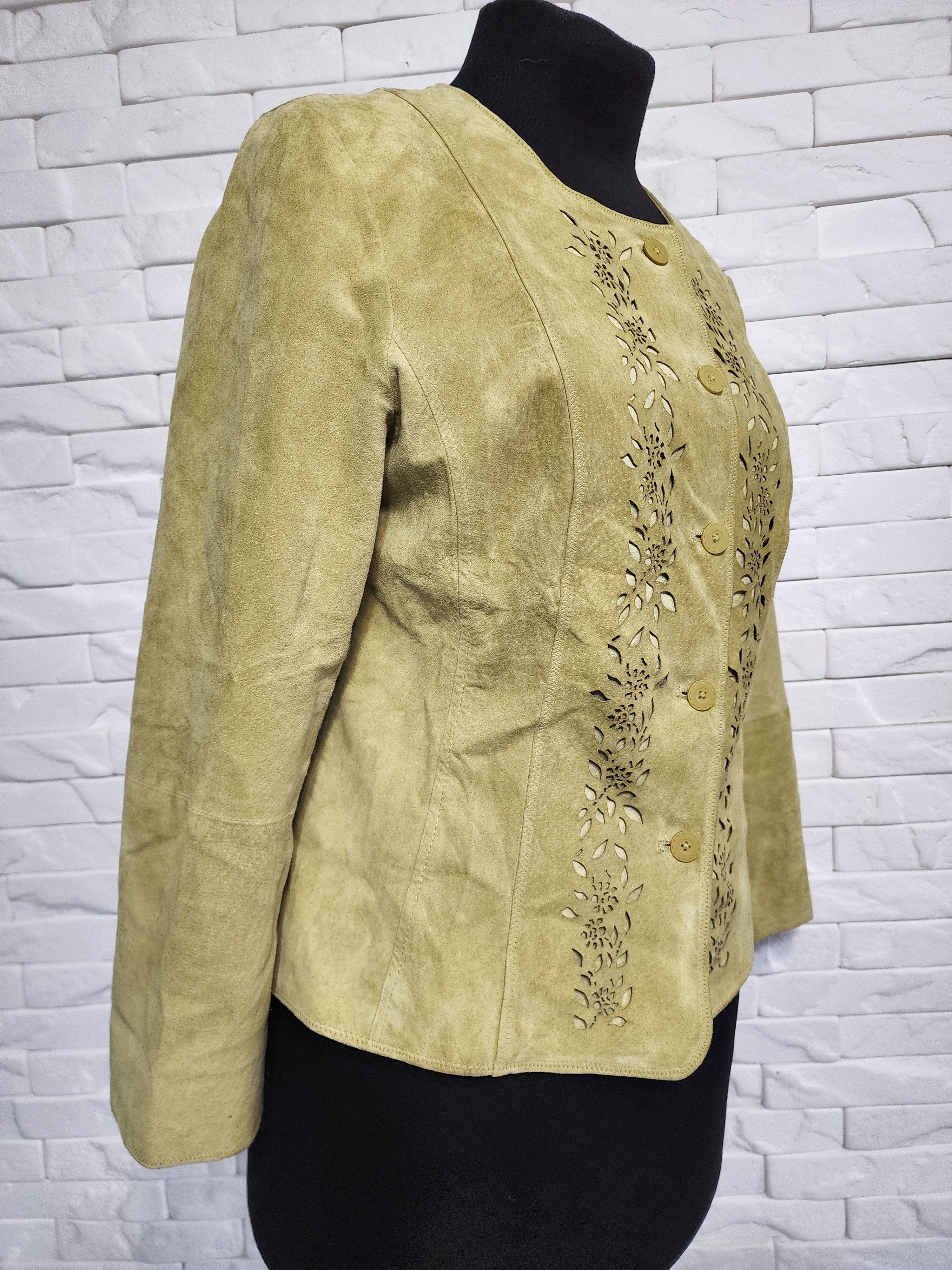 Other Green Suede Jacket: Women's Button-Up Leather Coat Size L / US 10 / IT 46 - 3 Thumbnail