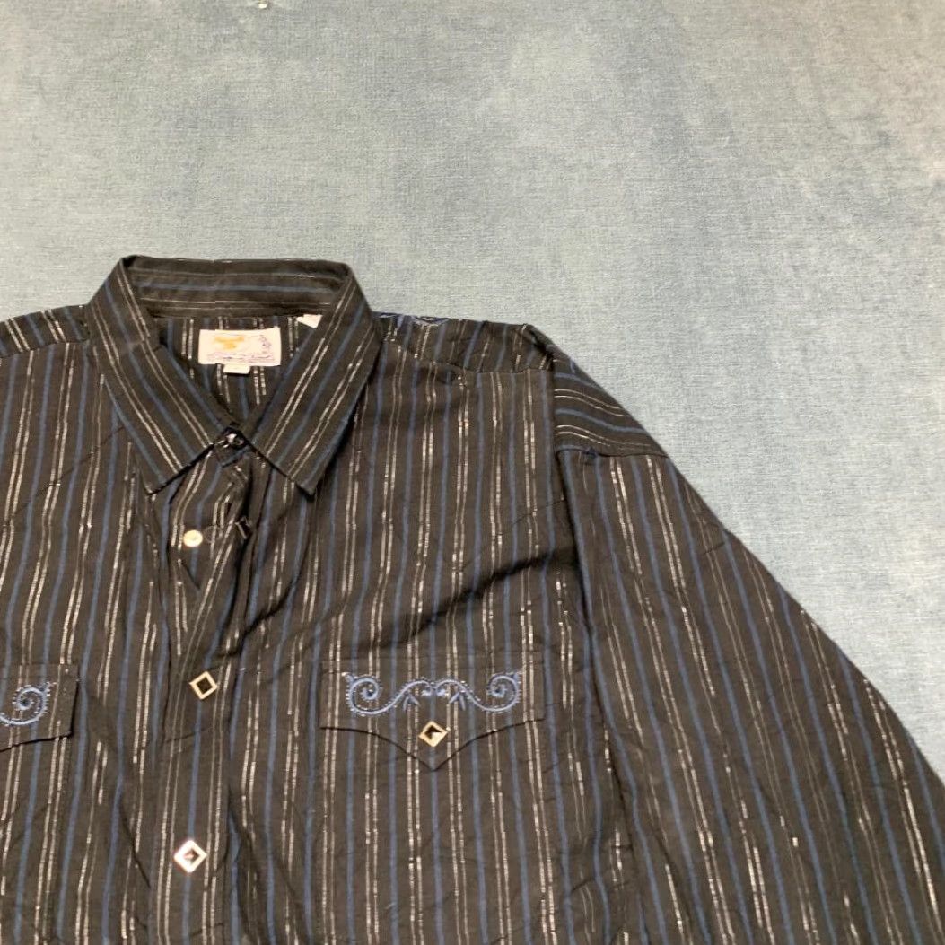 Vintage Panhandle Slim Western Shirt Men XL Black Striped Cotton Cowboy Rodeo Snap Front Size US XL / EU 56 / 4 - 5 Thumbnail