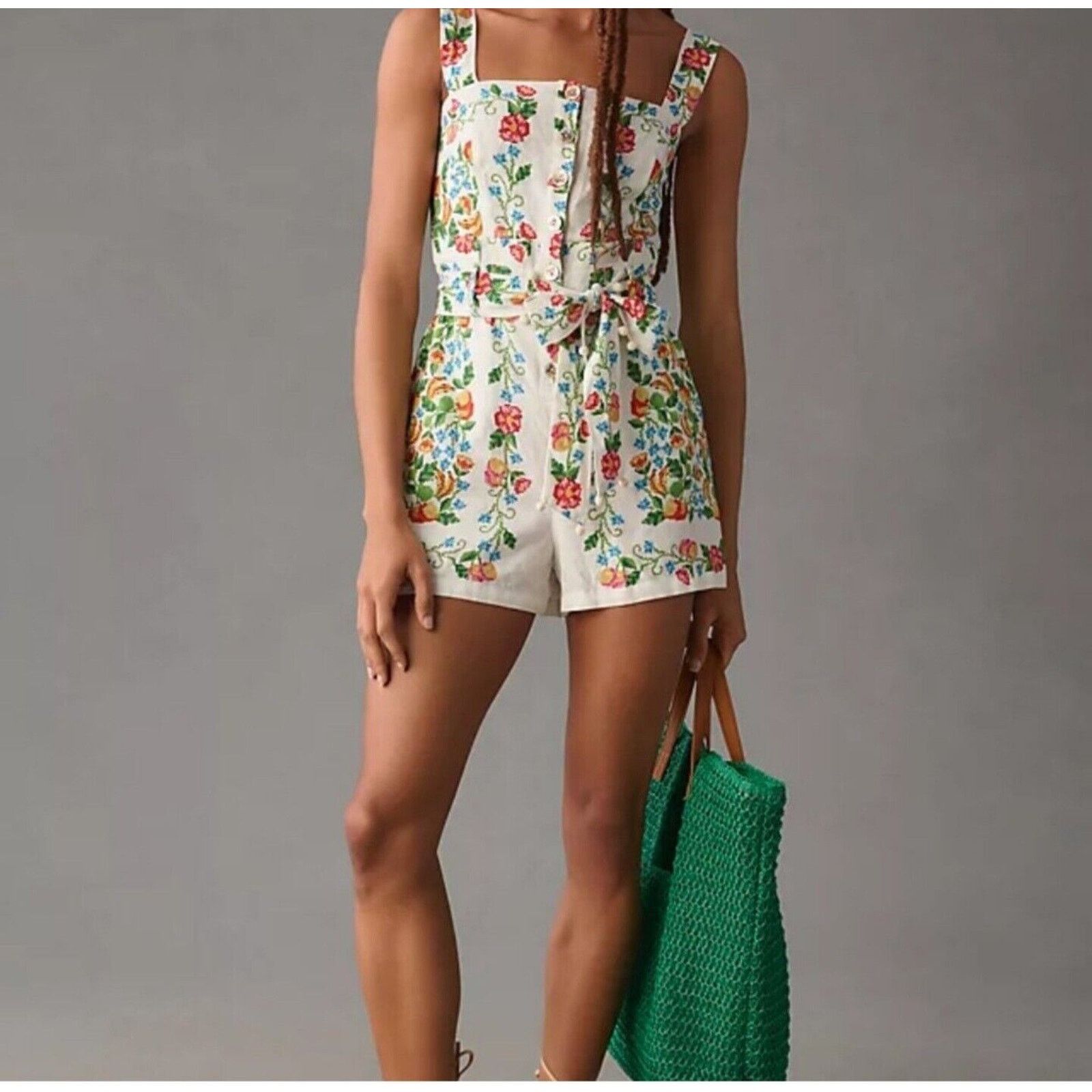 Farm Rio Farm Rio Floral Romance Linen Romper Size XS Size 28" / US 6 / IT 42 - 2 Thumbnail