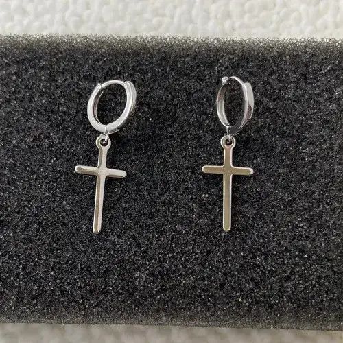 Jewelry 925 Silver Plated Cross Dangle Drop Earrings For Men Women