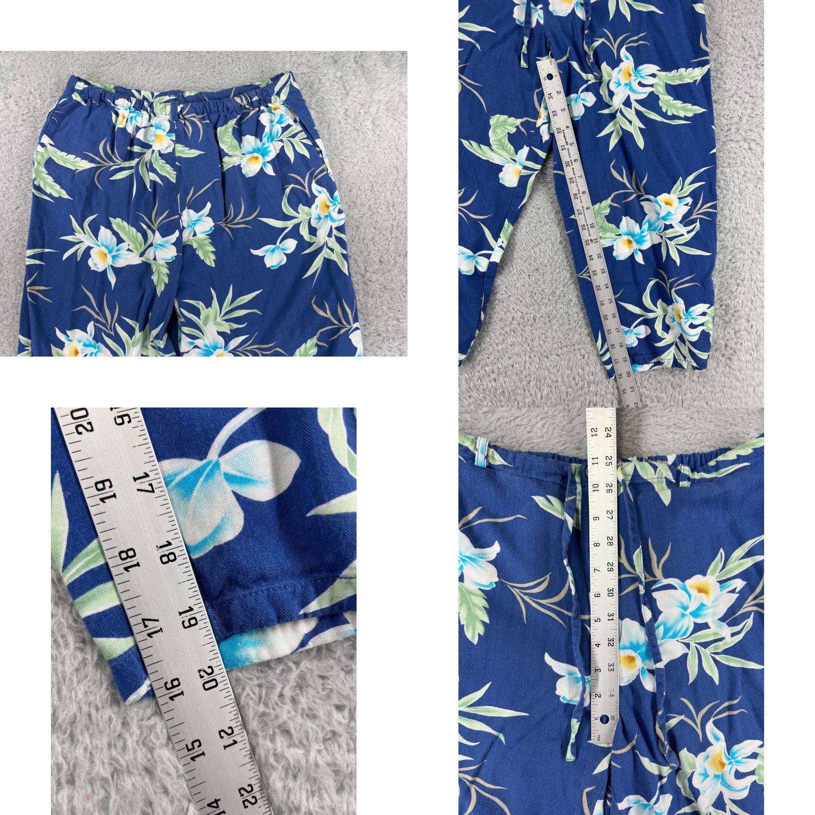Vintage Shaver Lake Pants Womens Large Blue Floral 100% Rayon Wood Button Hawaiian Size 36" / US 14 / IT 50 - 8 Thumbnail