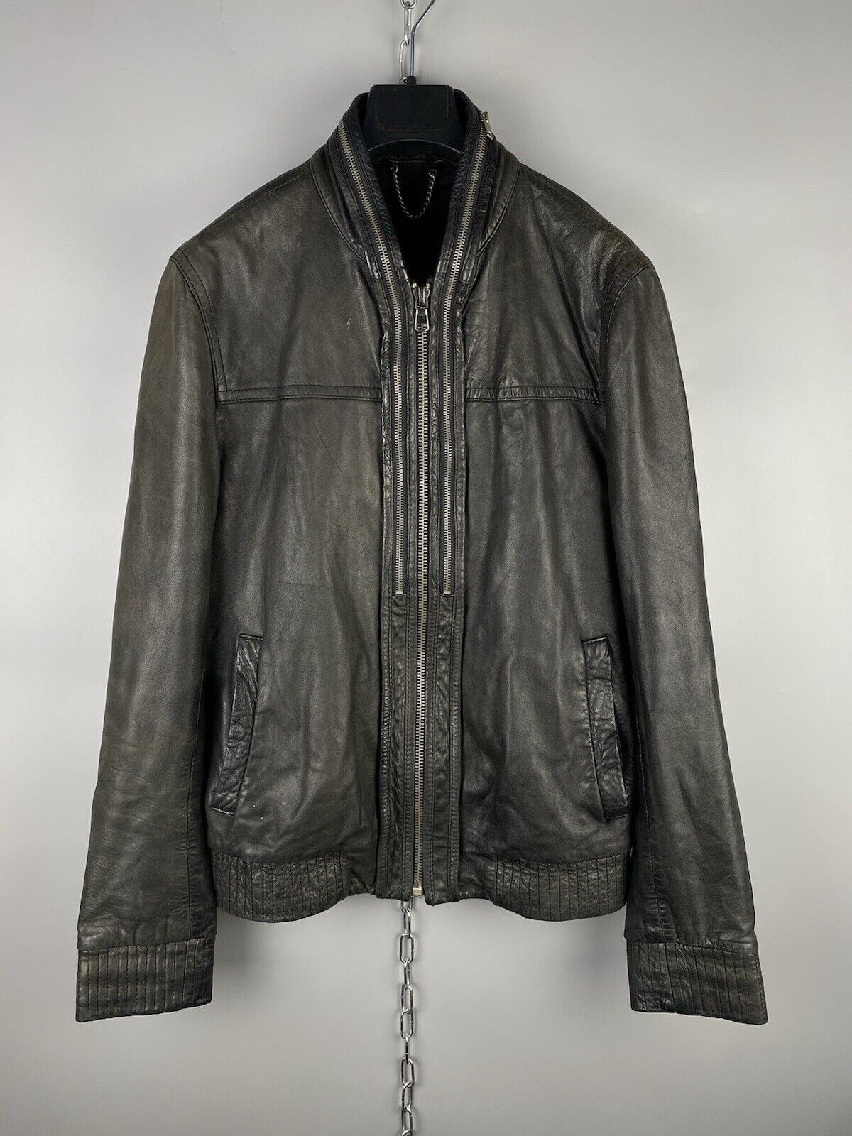 Allsaints Vintage Allsaints Mens Leather Biker Zip Bomber Jacket Size US M / EU 48-50 / 2 - 1 Thumbnail