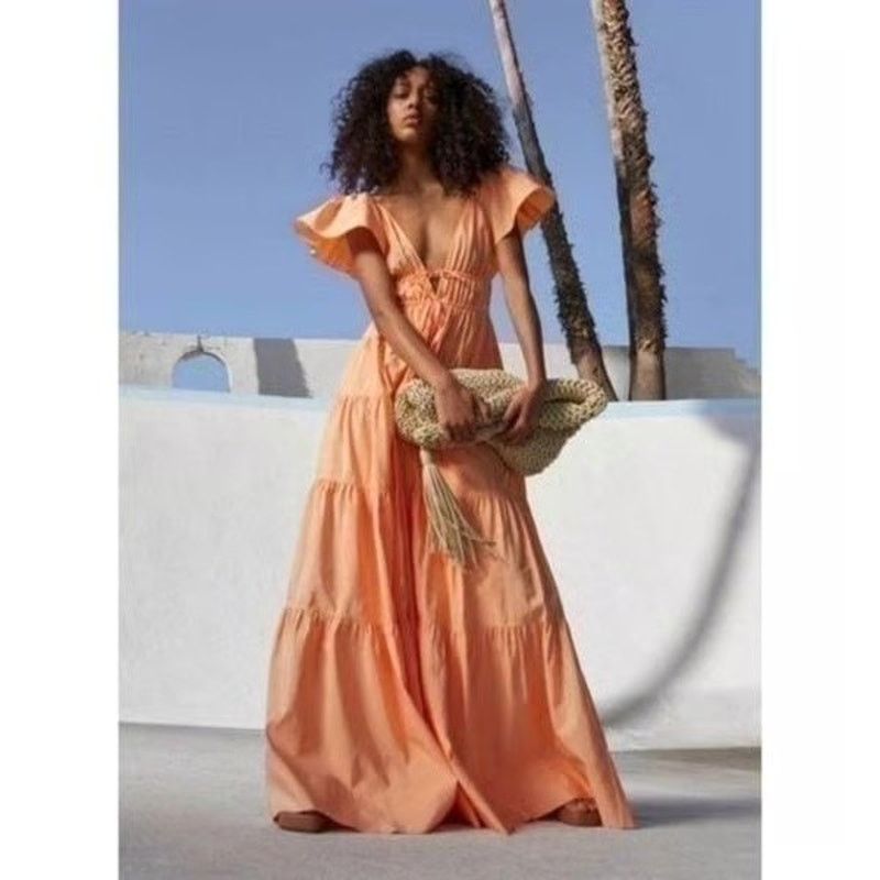 A.L.C. ALC Luca maxi dress nectar orange tiered v-neck size 0 Size XS / US 0-2 / IT 36-38 - 1 Thumbnail