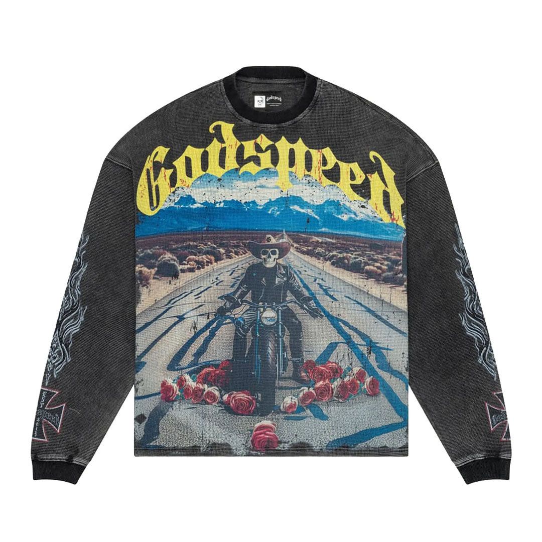 Godspeed Long Lonely Road Thermal Tee Black Wash Size US L / EU 52-54 / 3 - 1 Thumbnail